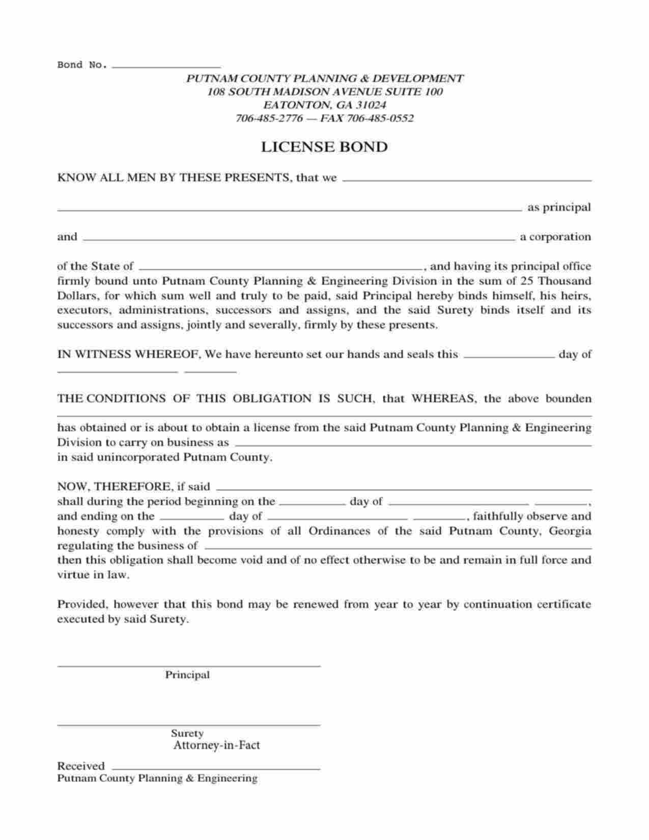 Georgia Contractor's License Bond Form