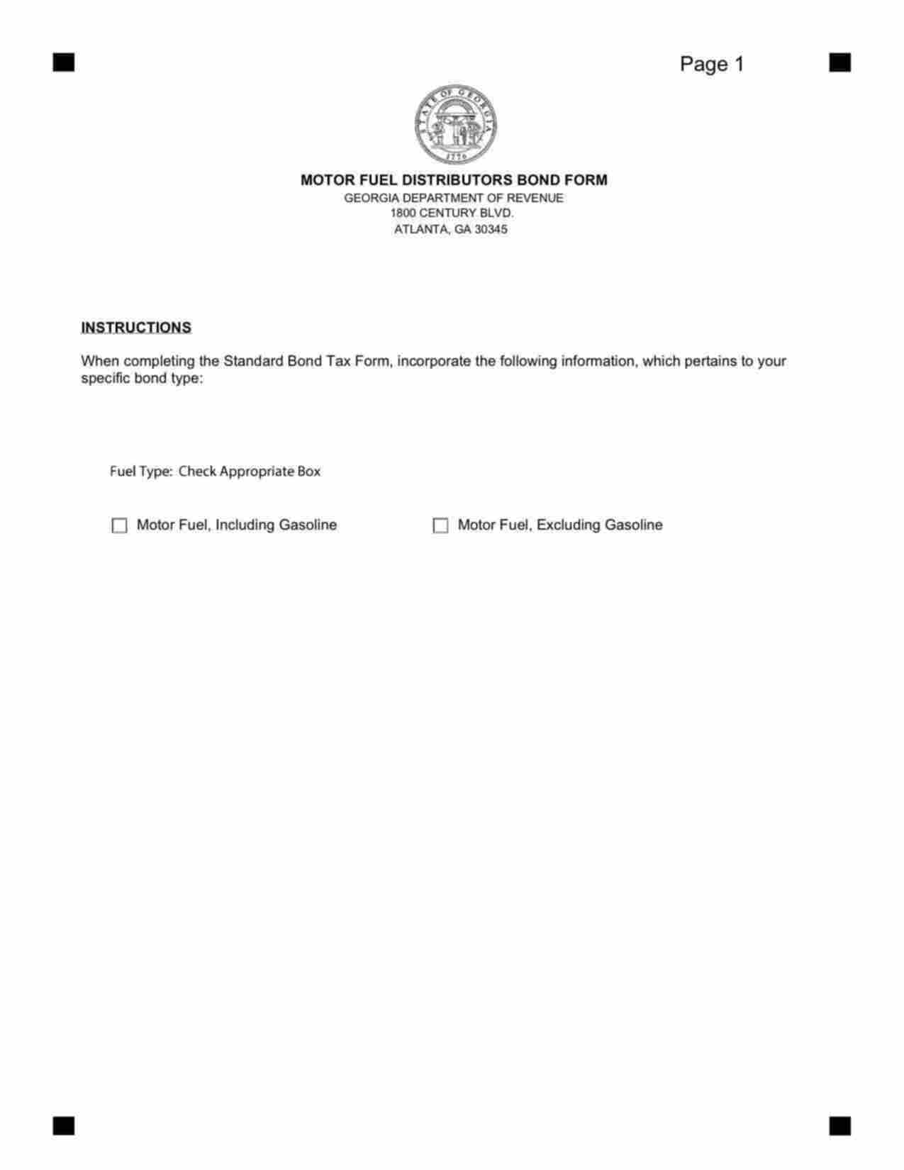 Georgia Motor Fuel Distributor Bond Form