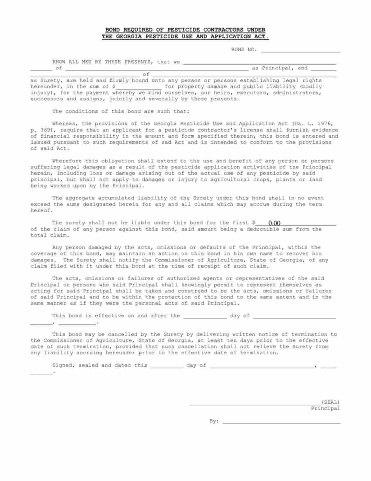 Georgia Pesticide Contractor Bond Form