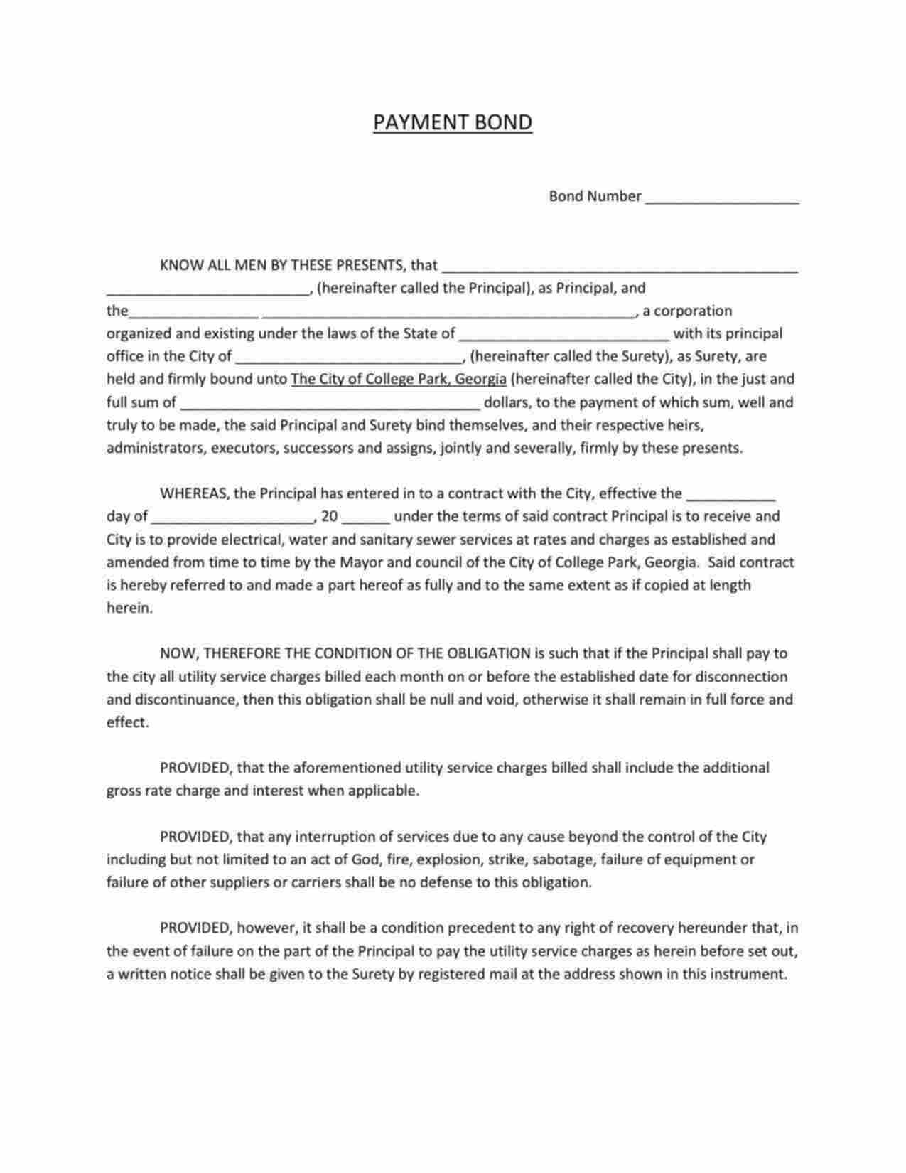 Georgia Utility Deposit Bond Form