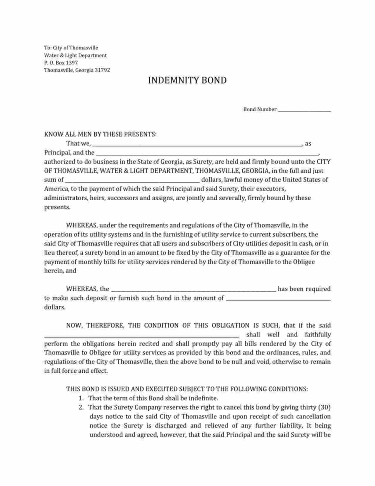 Georgia Utility Deposit Bond Form