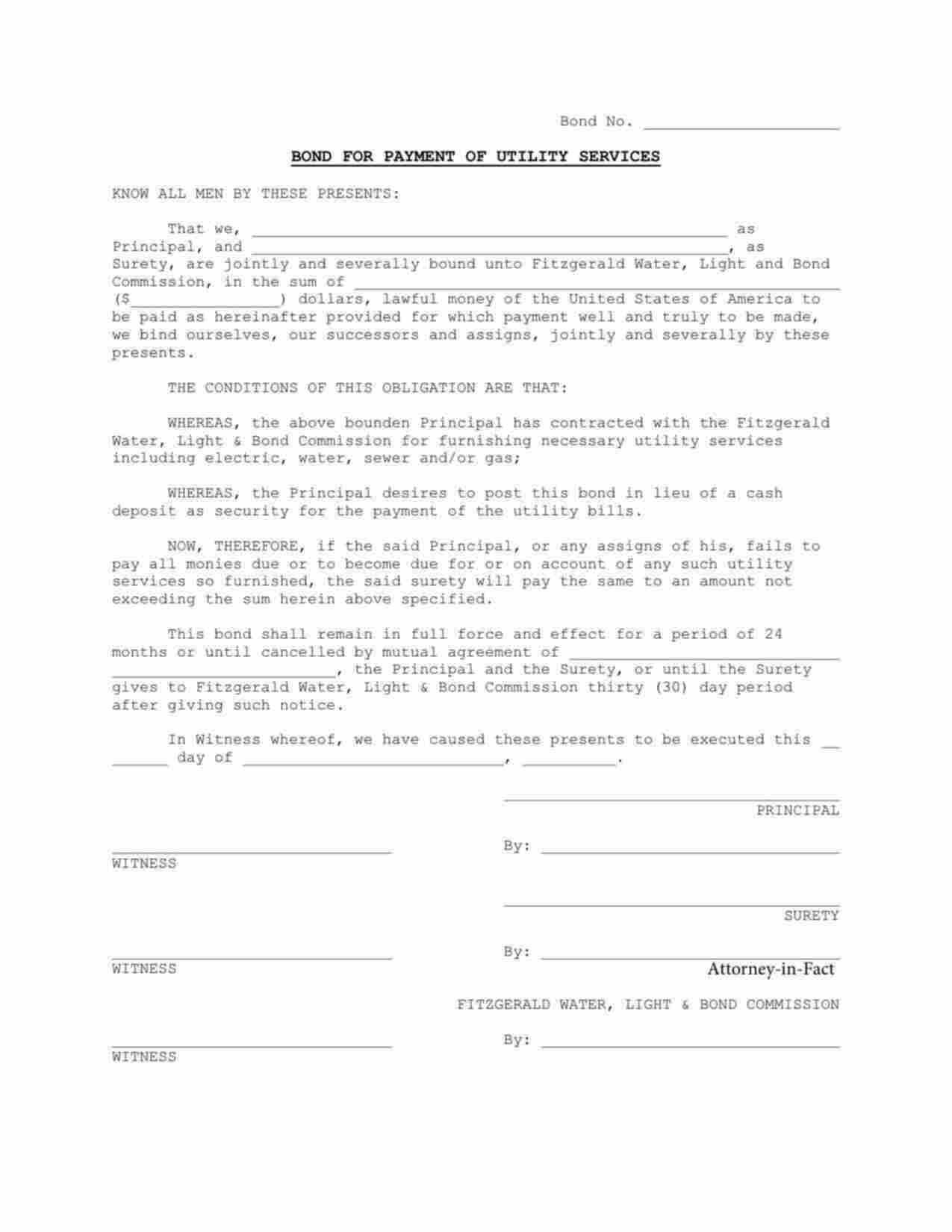 Georgia Utility Deposit Bond Form