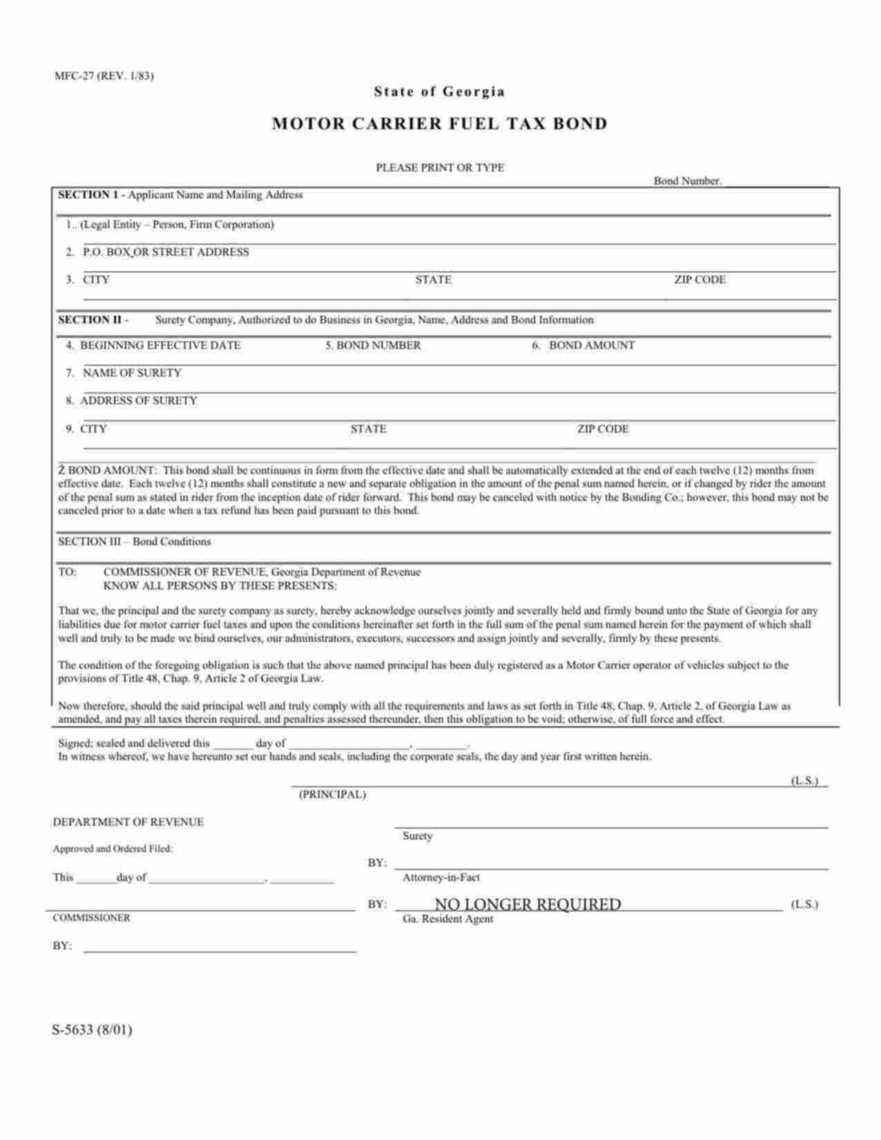 Georgia Motor Carrier Fuel Tax Bond Form