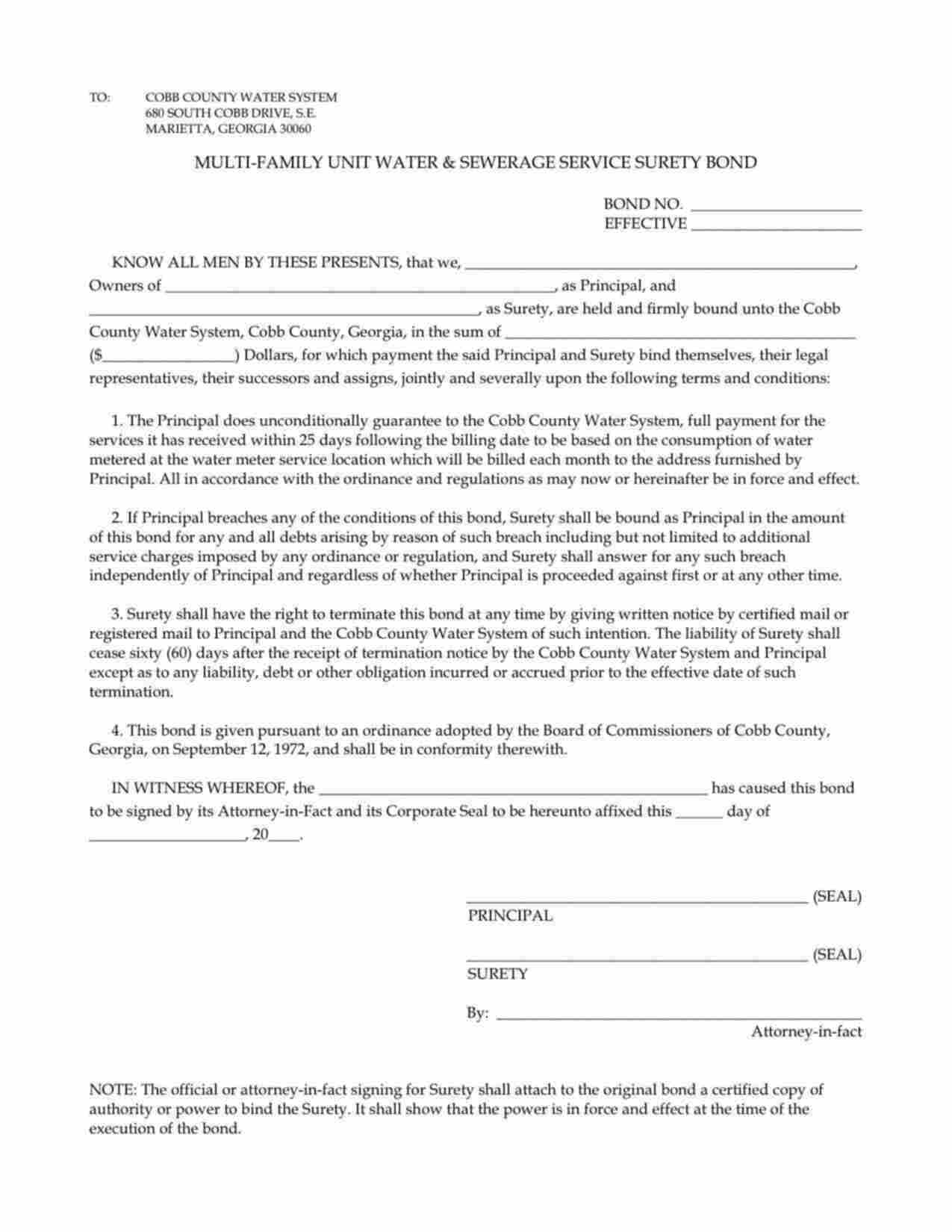 Georgia Utility Deposit Bond Form