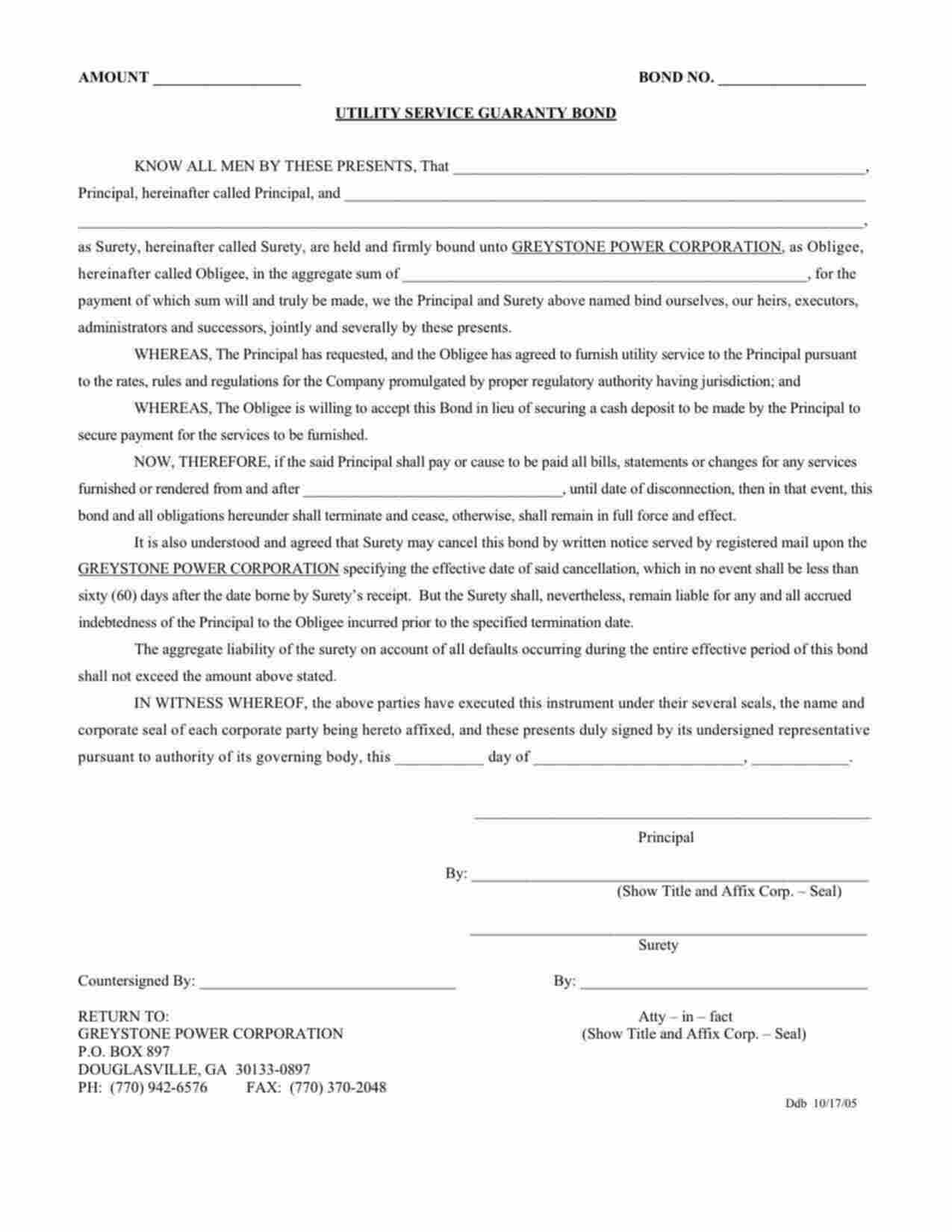 Georgia Utility Deposit Bond Form