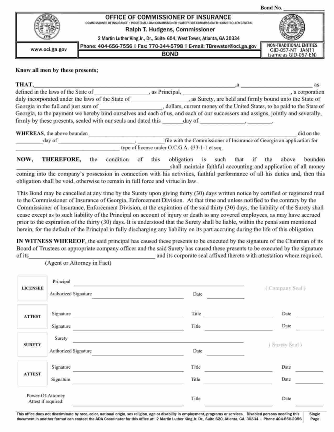 Georgia Third Party Administrator Bond Form