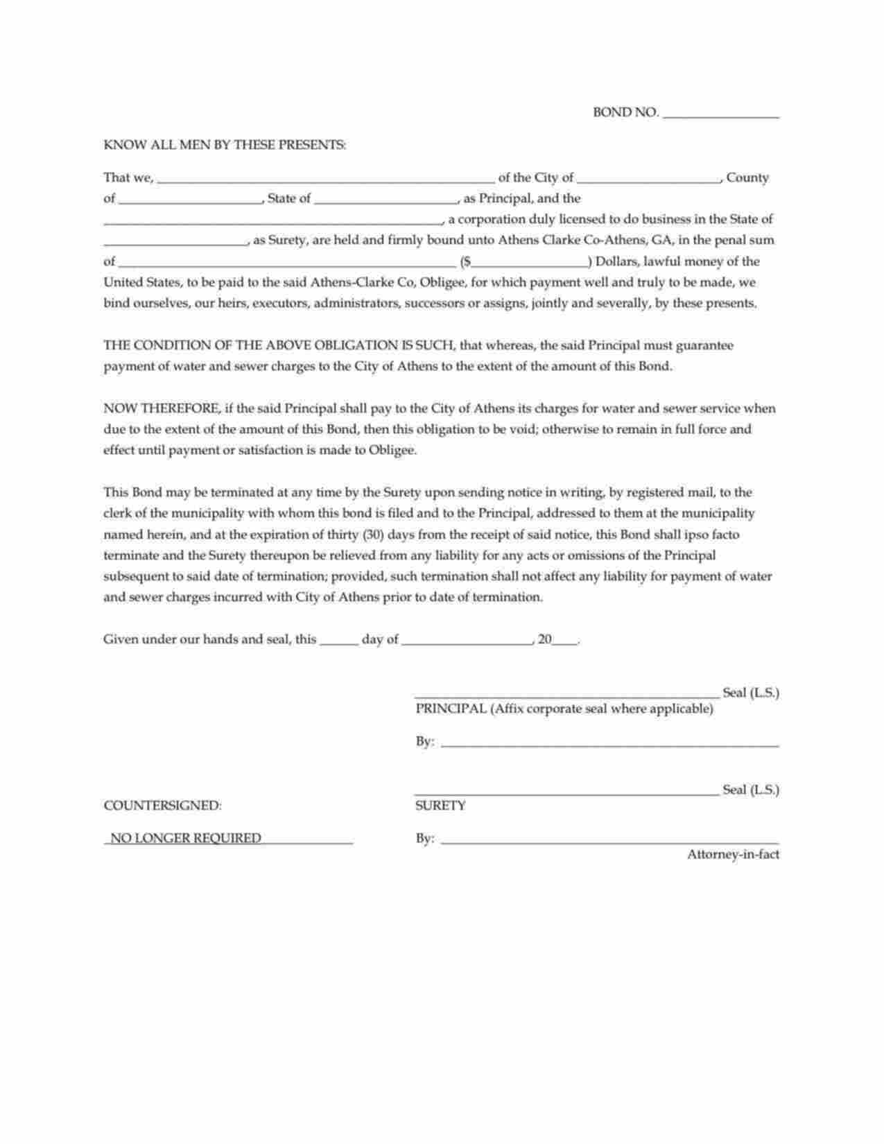 Georgia Utility Deposit Bond Form