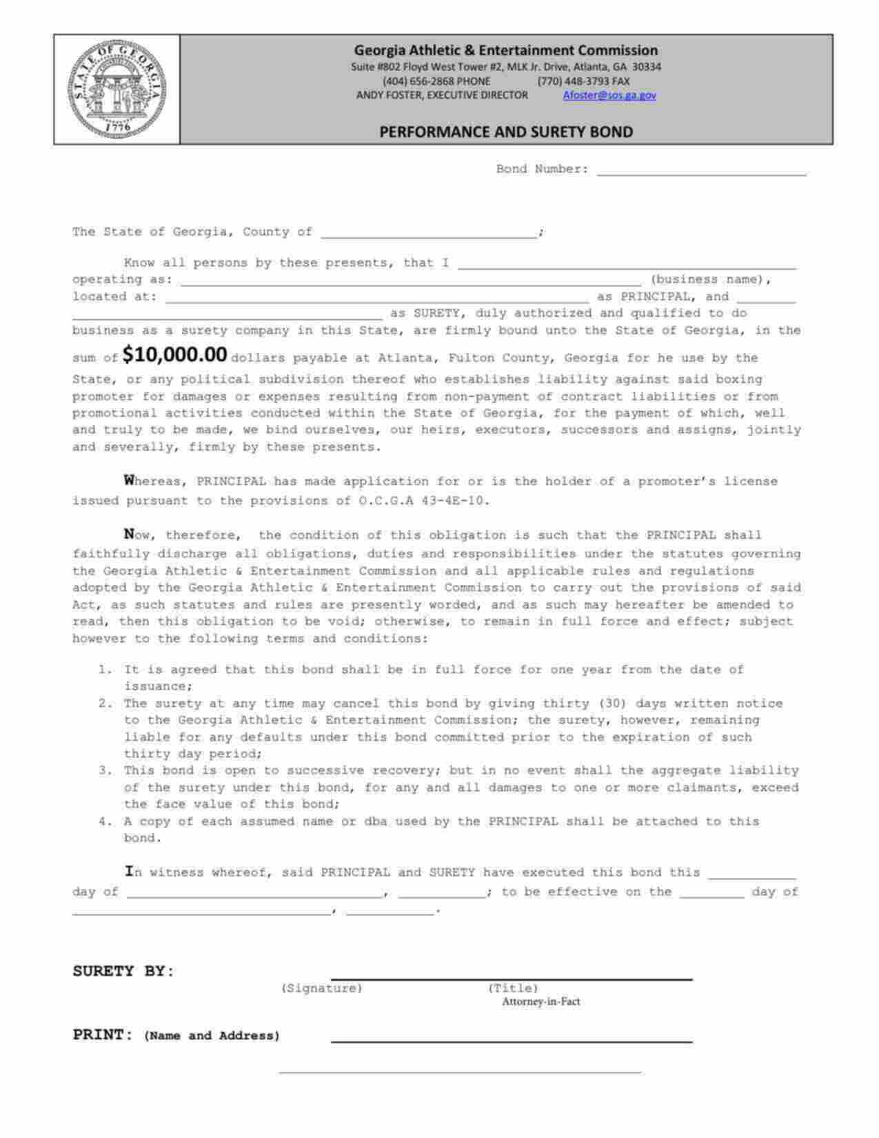 Georgia Match Event Permit Bond Form