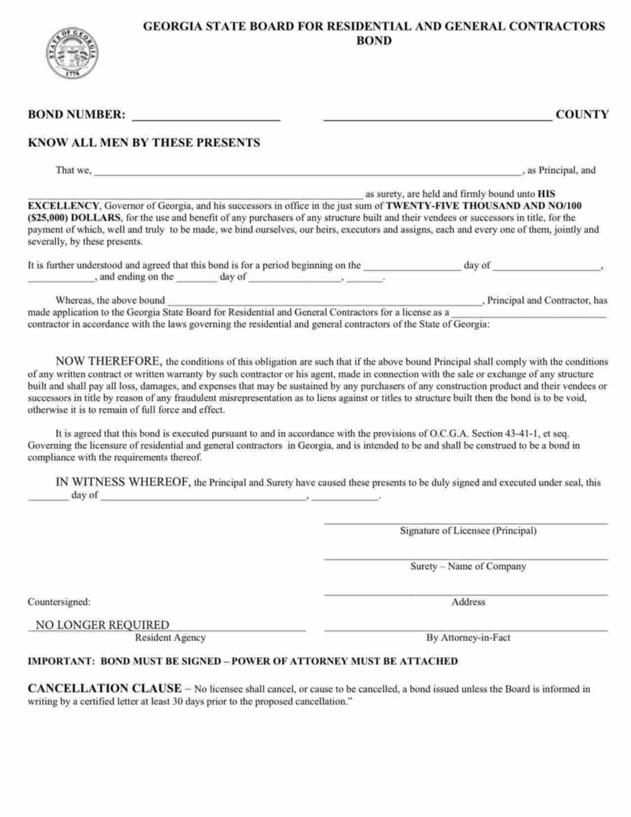 Georgia Residential Light Commercial Bond Form