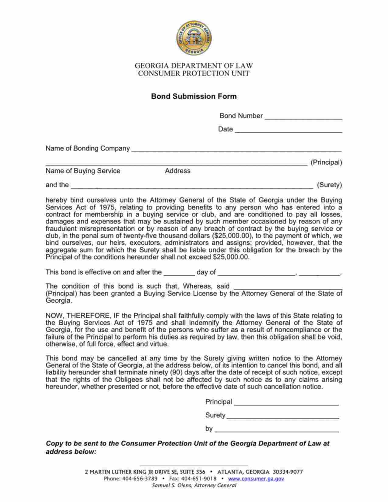 Georgia Buying Service or Club Membership Bond Form