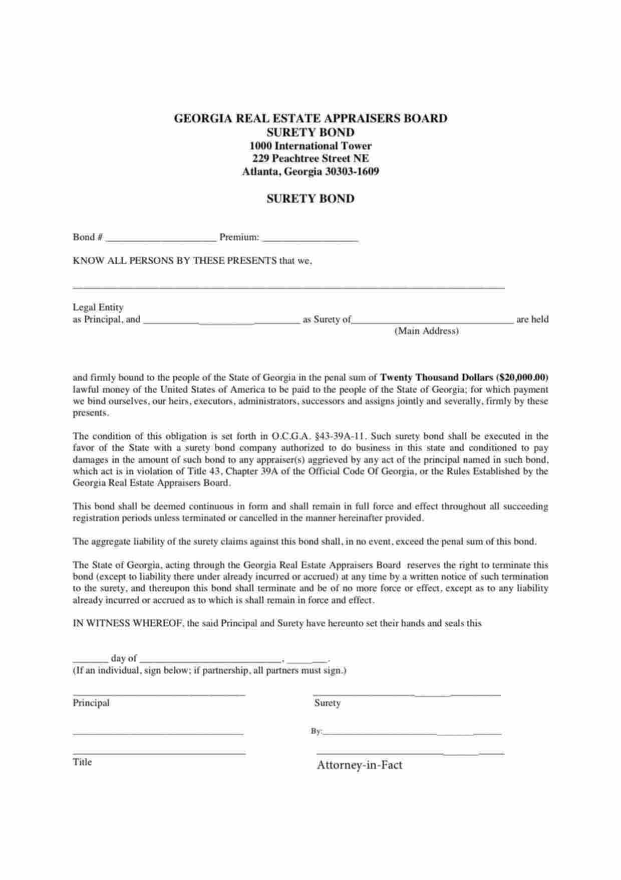 Georgia Appraisal Management Company Bond Form