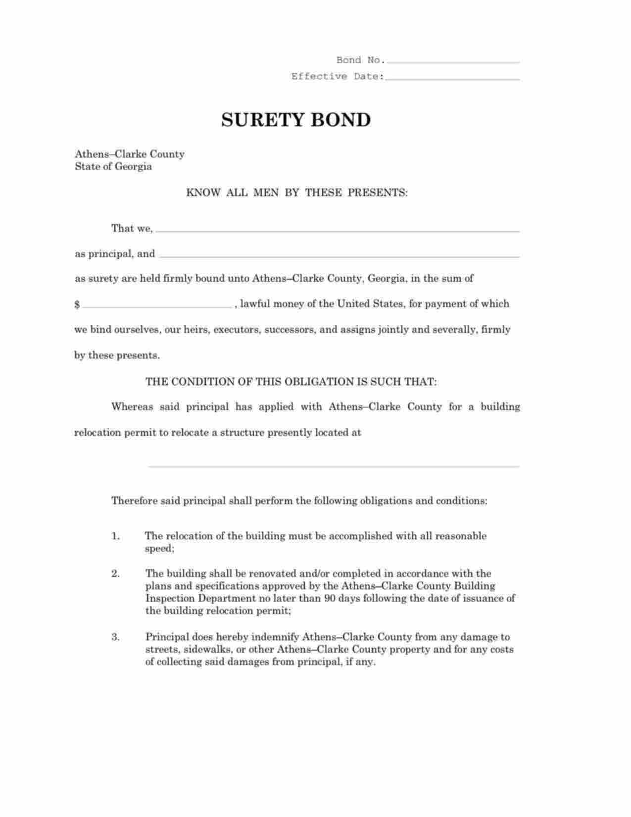 Georgia Building Relocation Bond Form