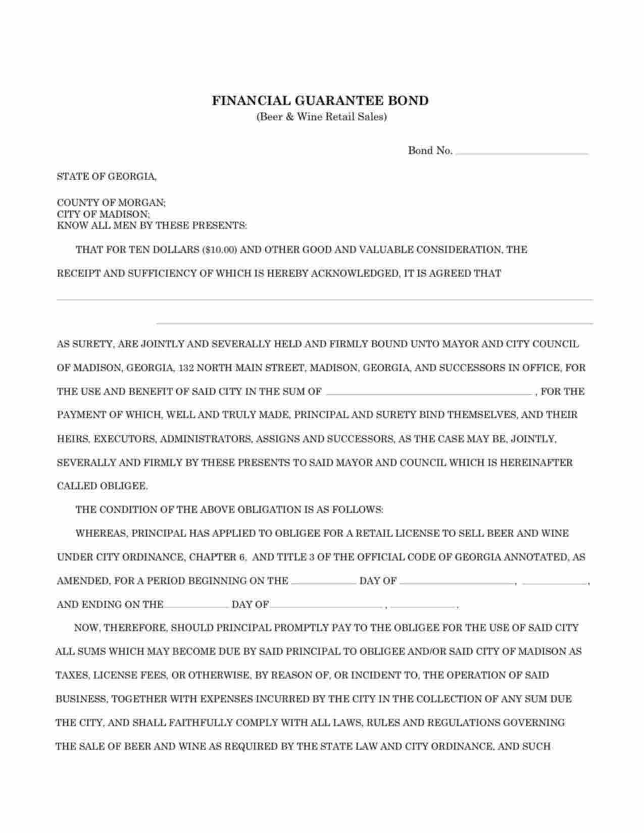 Georgia Beer and Wine Retail Sales Bond Form