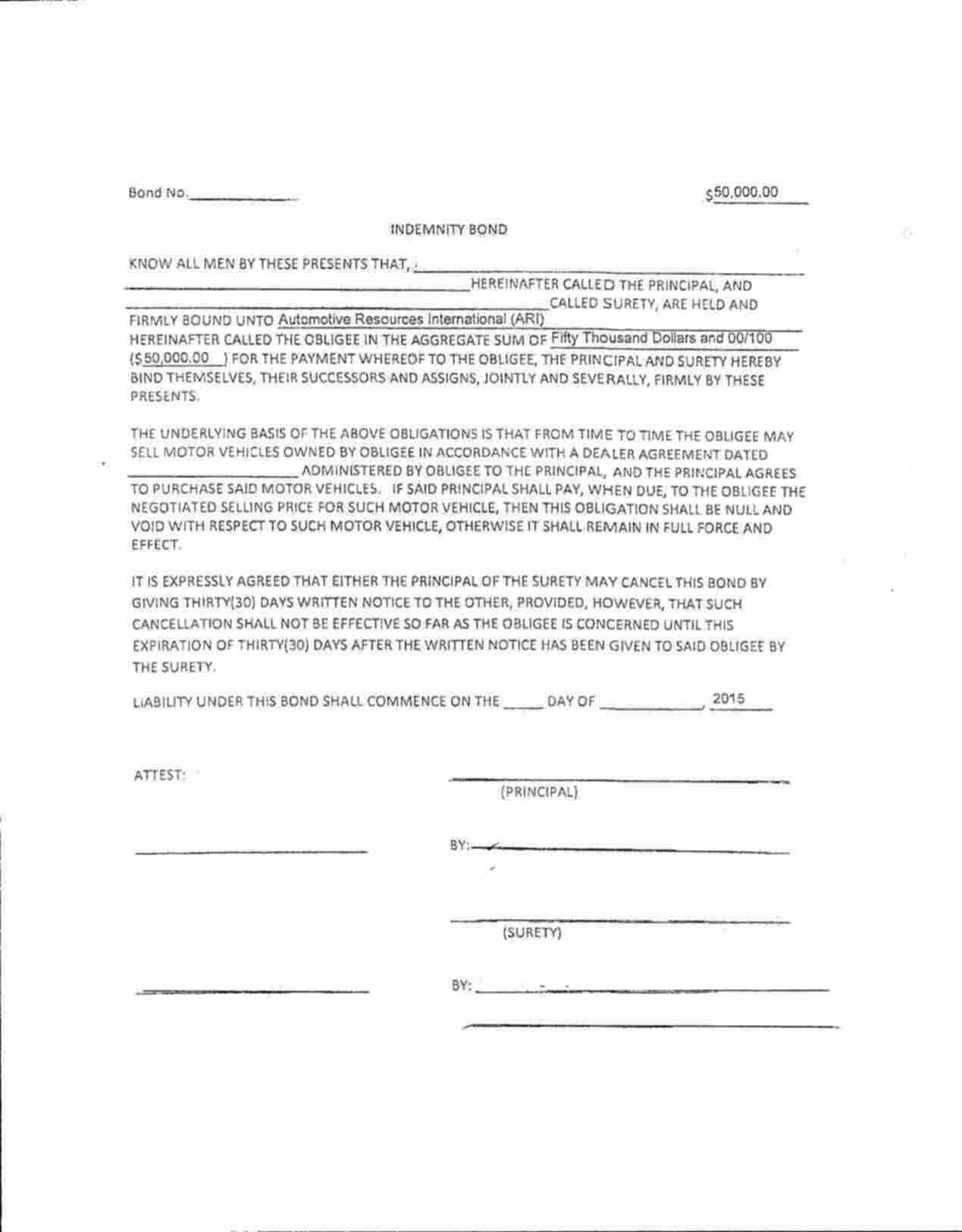 Georgia Dealer Direct Consignment Agreement Bond Form