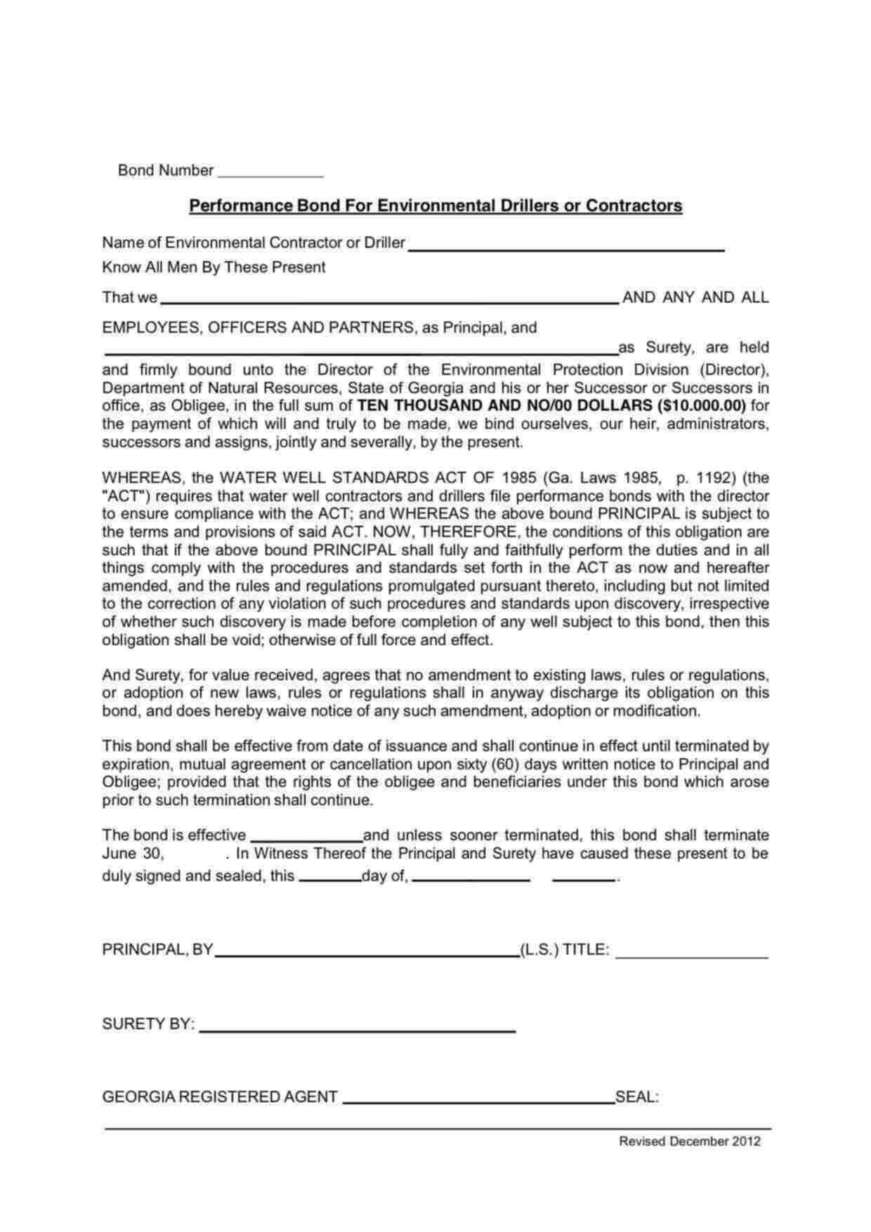 Georgia Environmental Drillers or Contractors Bond Form