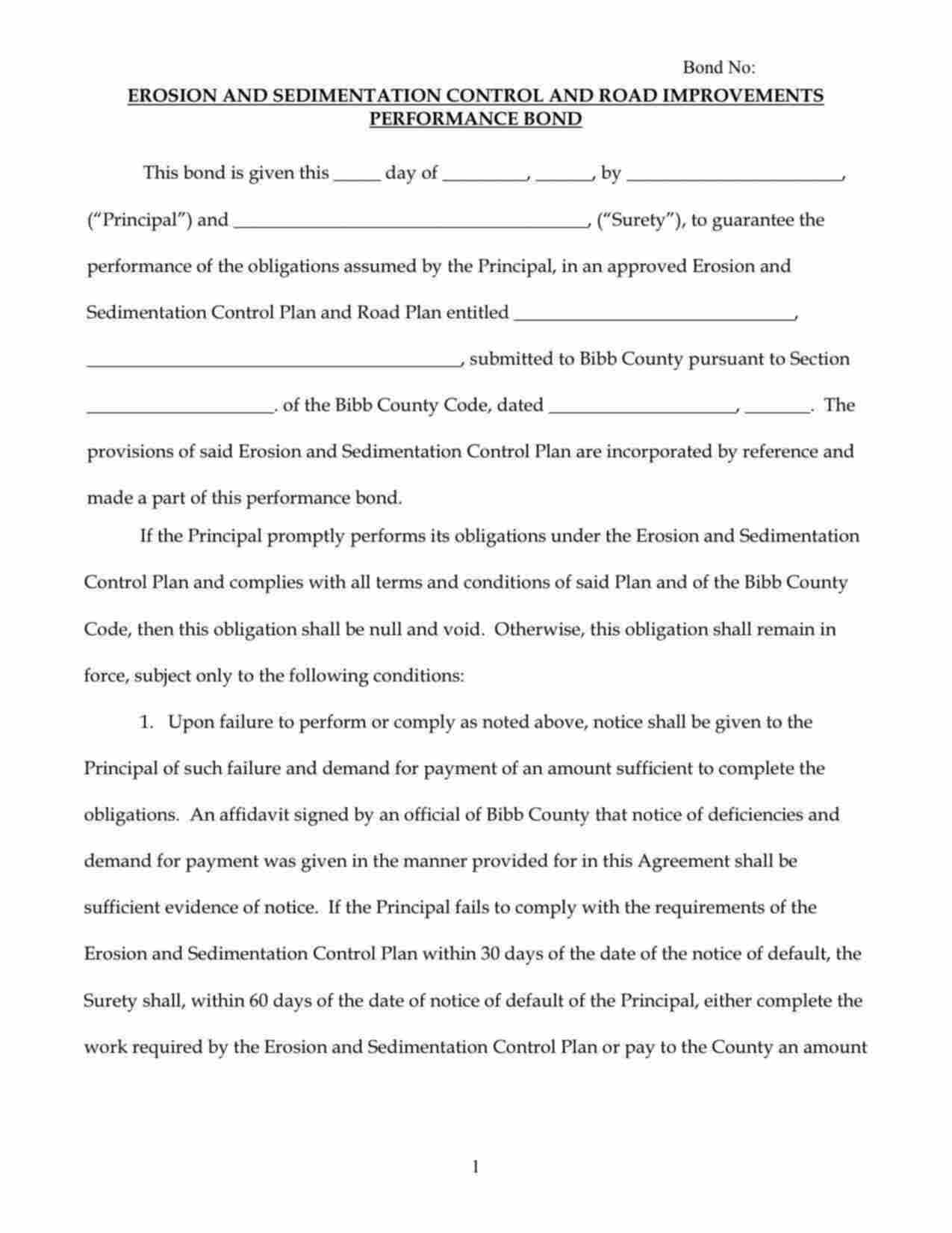 Georgia Erosion and Sedimentation Control and Road Improvements Performance Bond Form