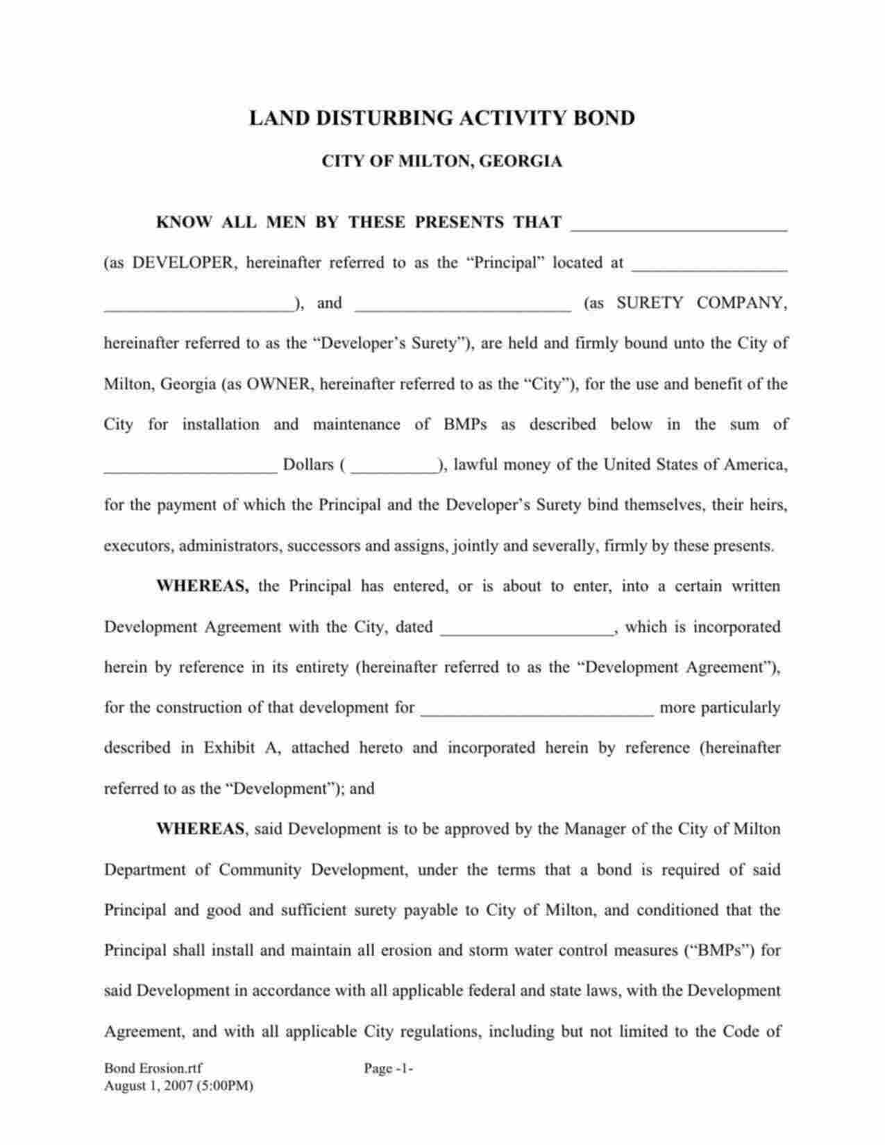 Georgia Land Disturbing Activity Bond Form