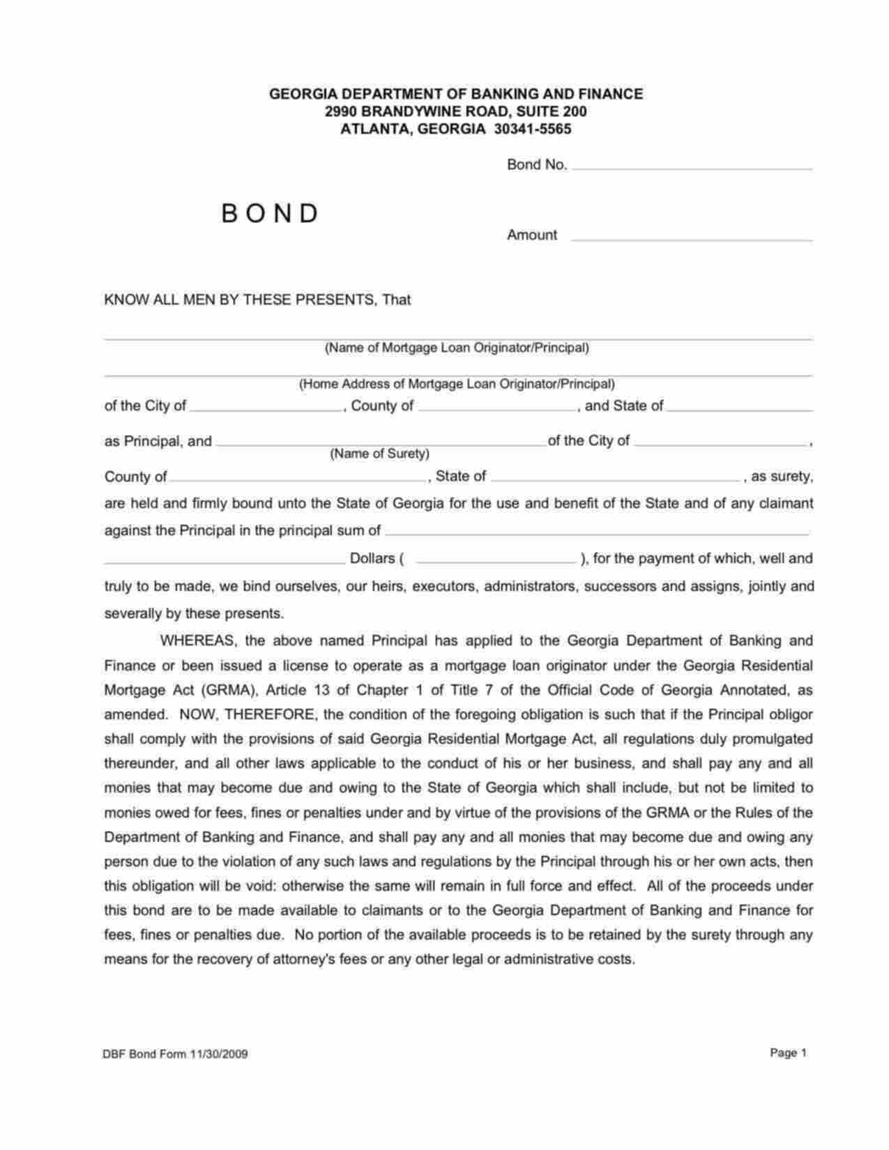 Georgia Mortgage Lender Bond Form