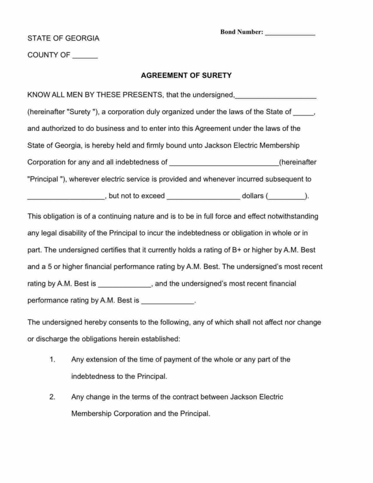 Georgia Utility Deposit Bond Form