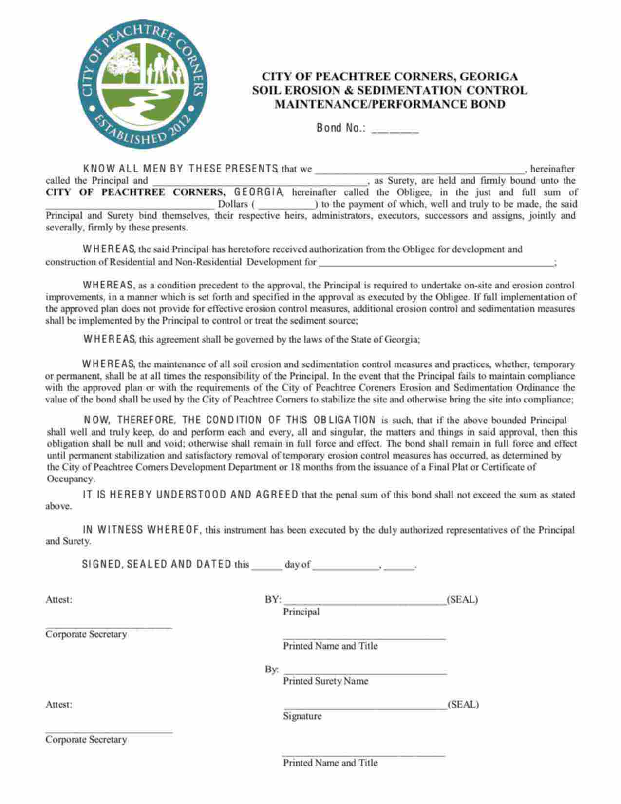 Georgia Soil Erosion and Sedimention Control Bond Form