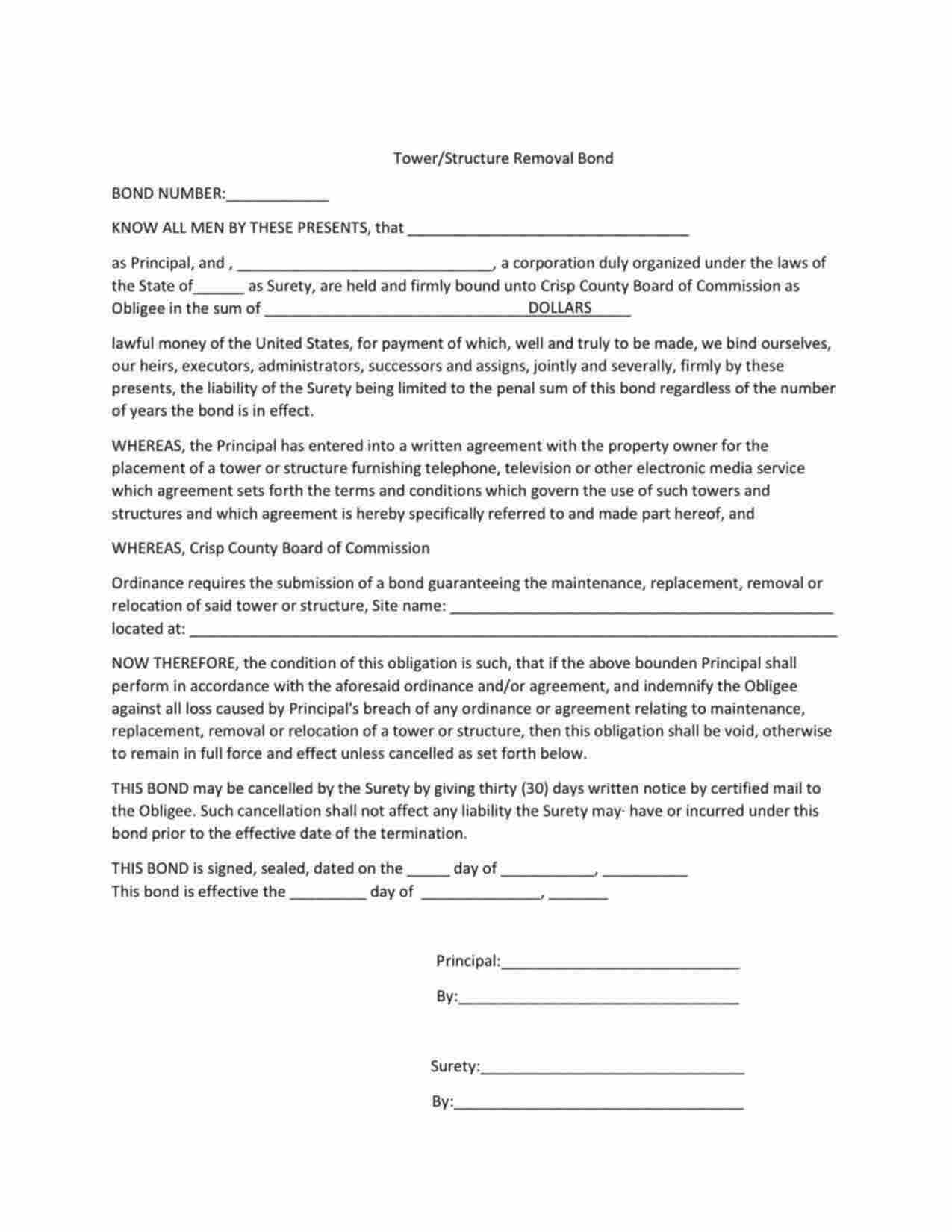 Georgia Tower/Structure Removal Bond Form