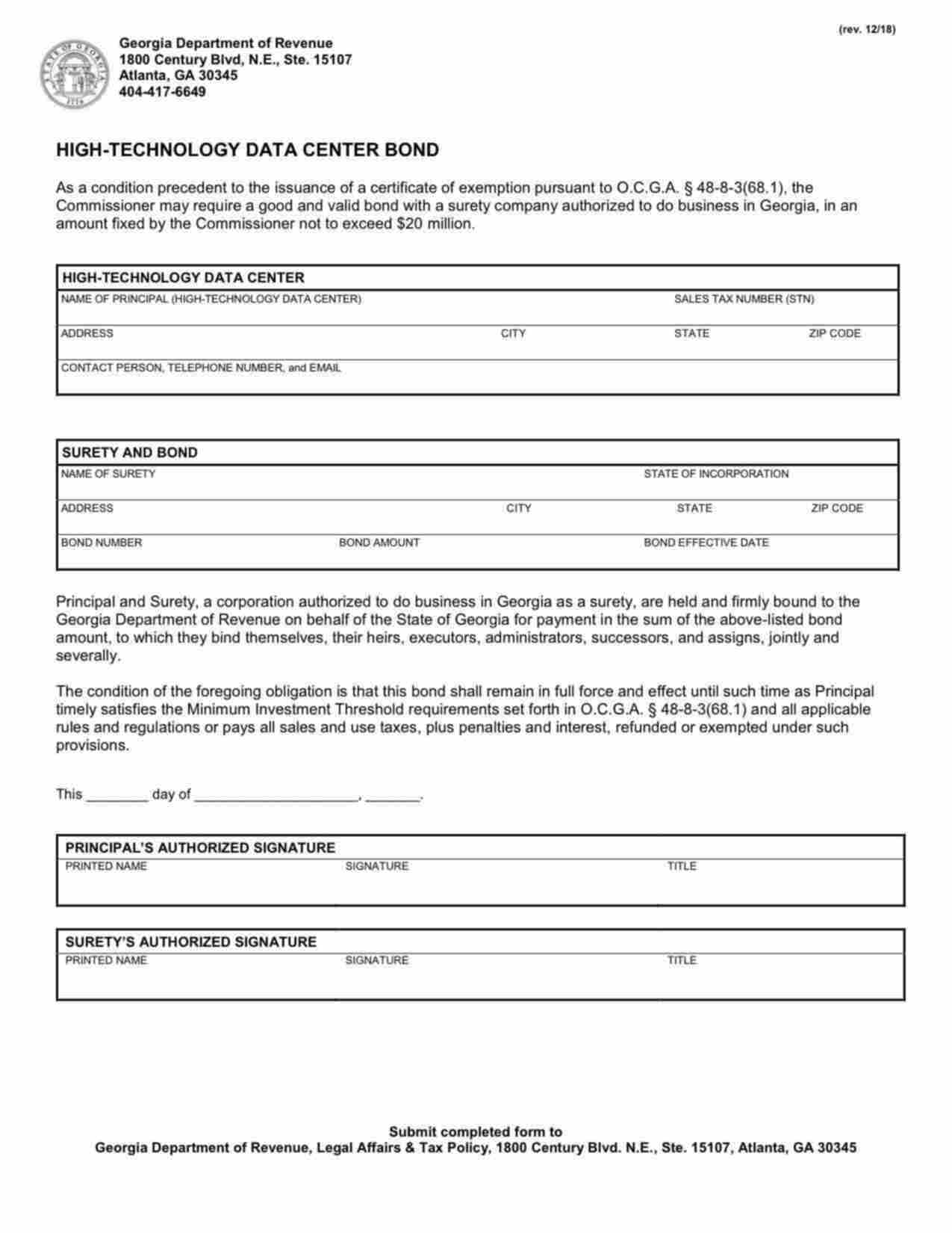 Georgia High-Technology Data Center Bond Form