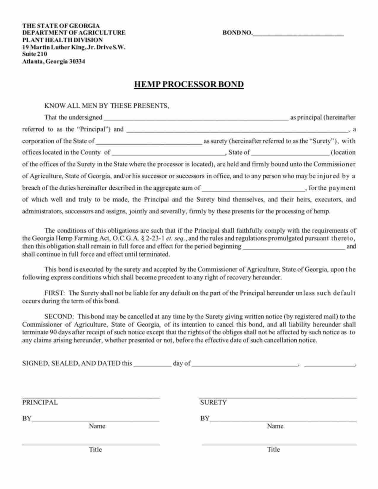 Georgia Hemp Processor Bond Form