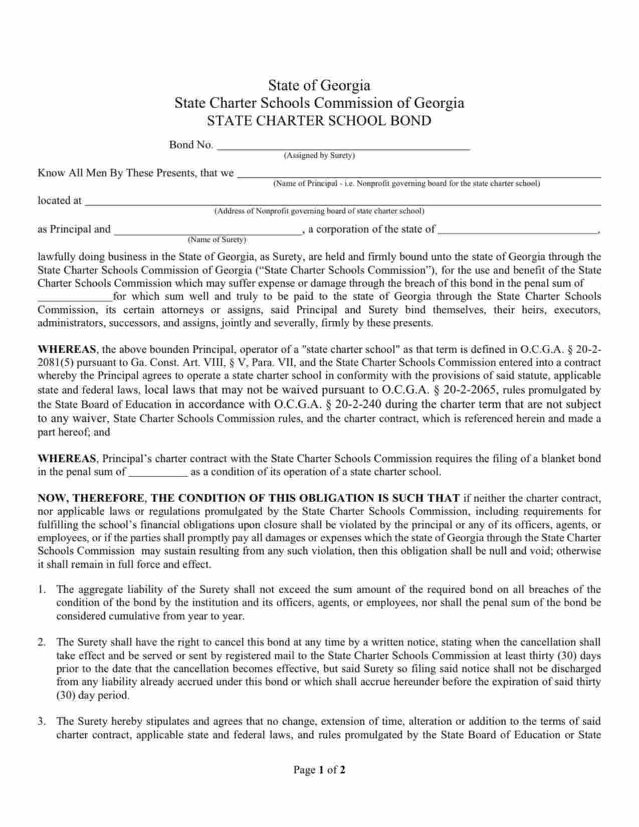 Georgia State Charter School Bond Form