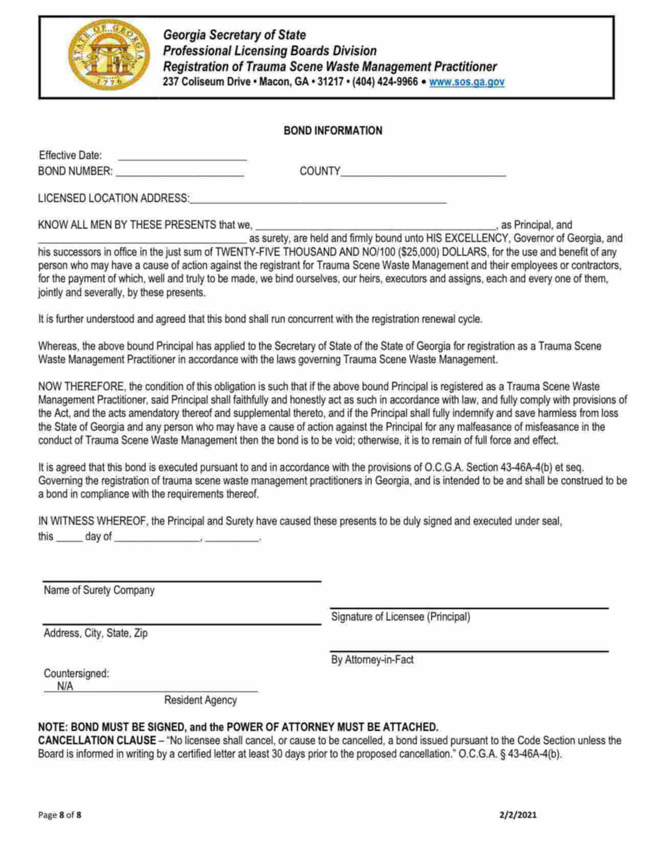 Georgia Trauma Scene Waste Management Bond Form