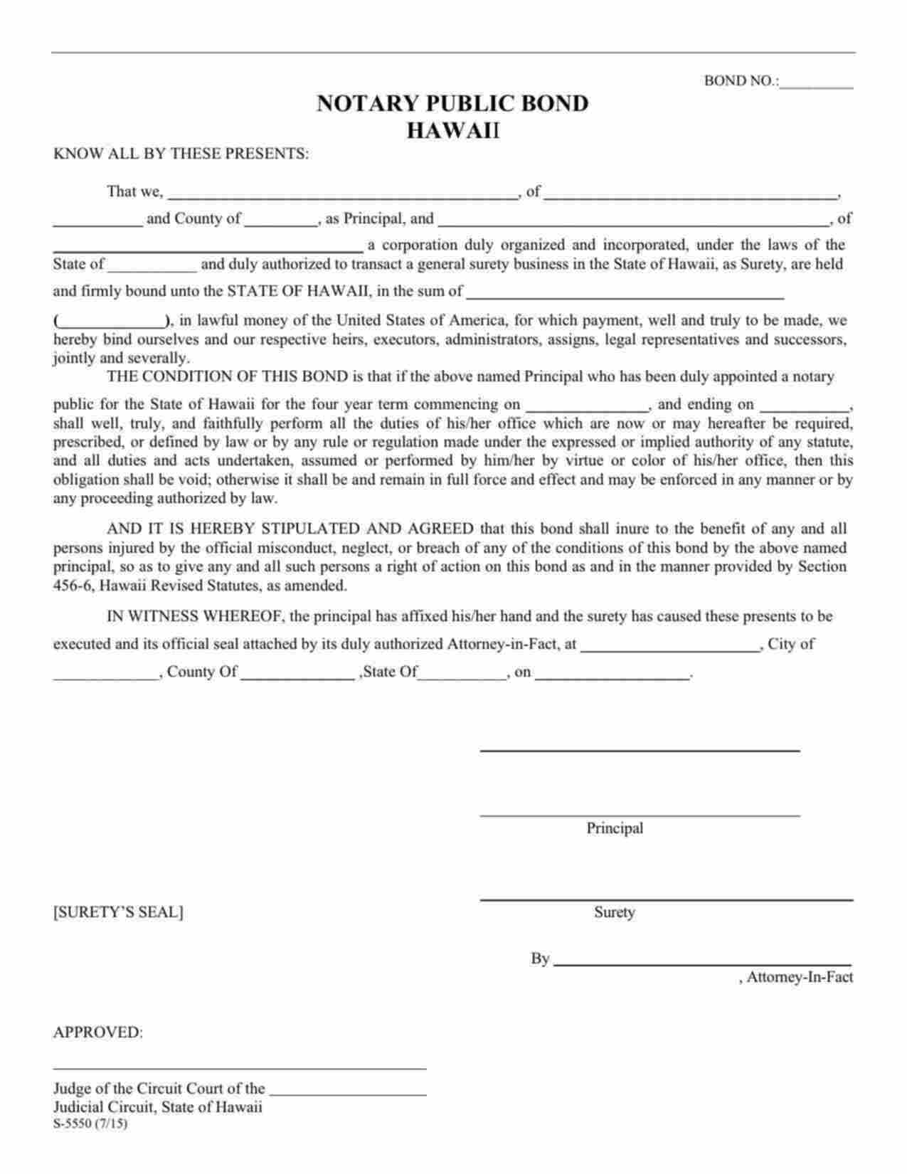 Hawaii Notary Public Bond Form