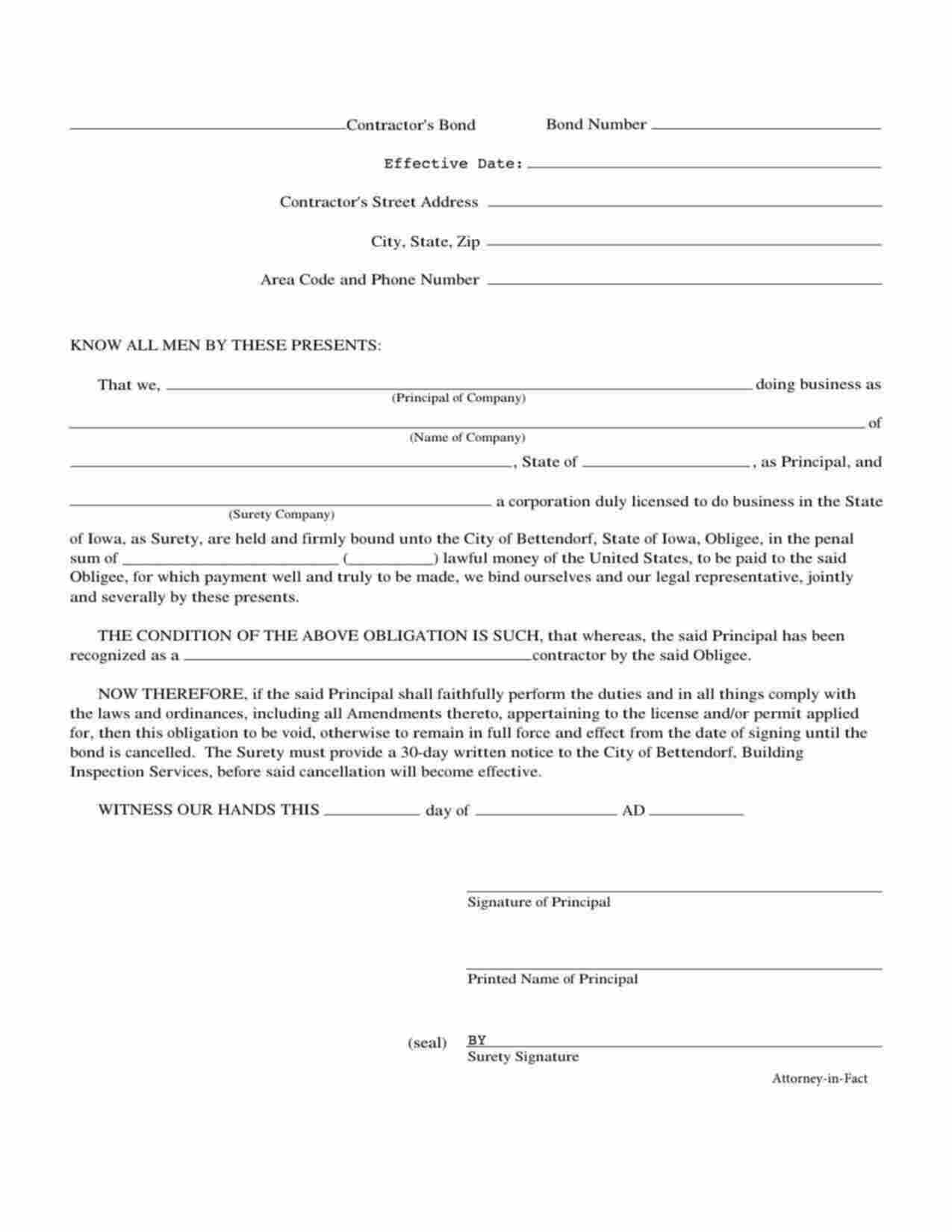 Iowa License/Permit Bond Form