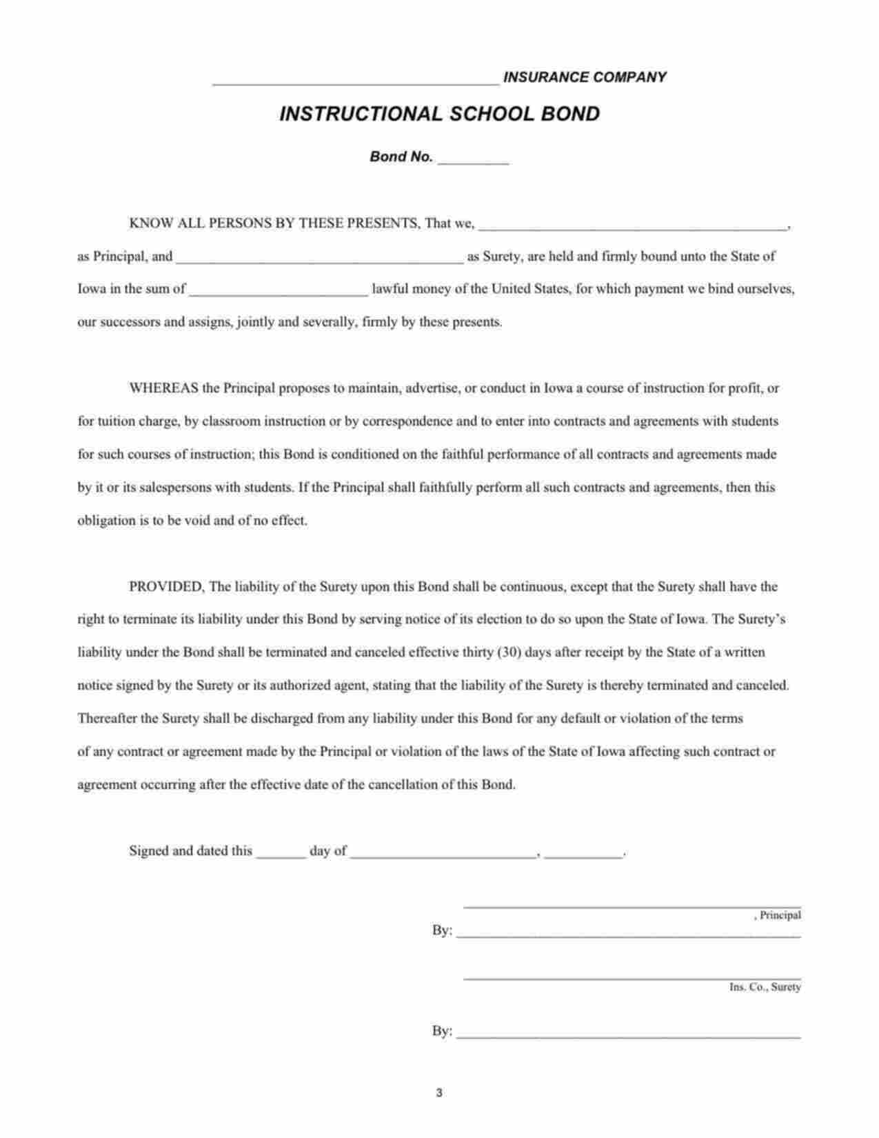 Iowa Instructional School Bond Form