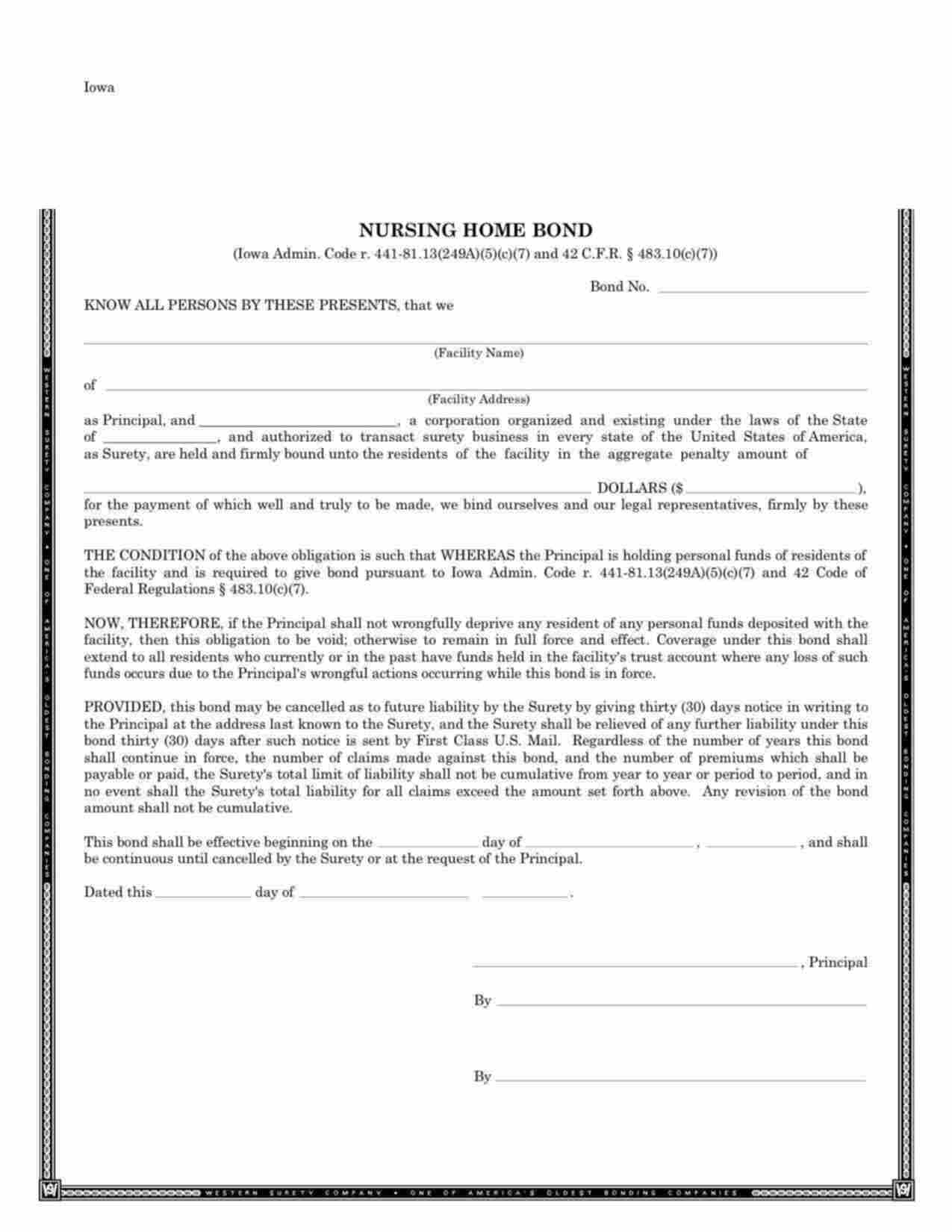 Iowa Nursing Home Bond Form