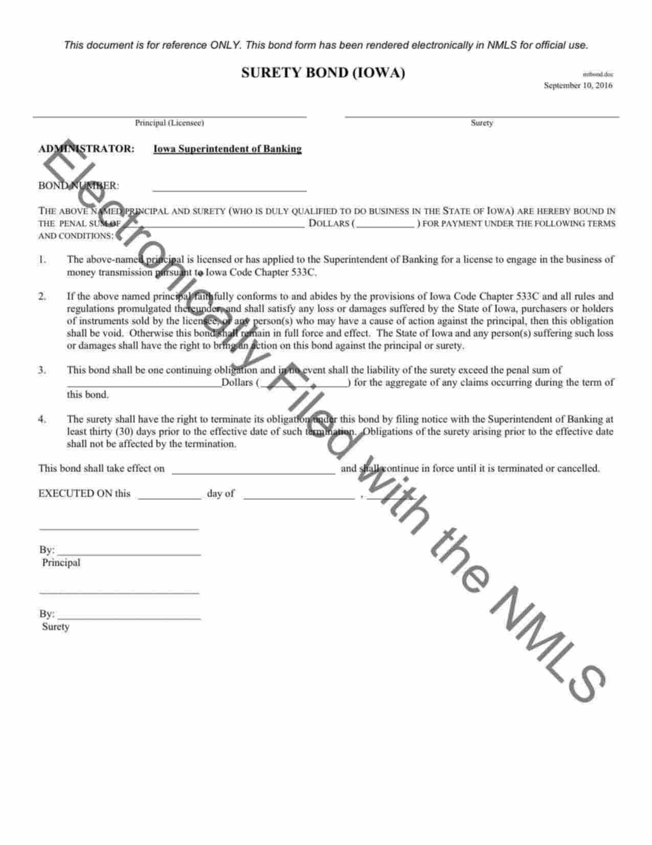 Iowa Money Services License Bond Form