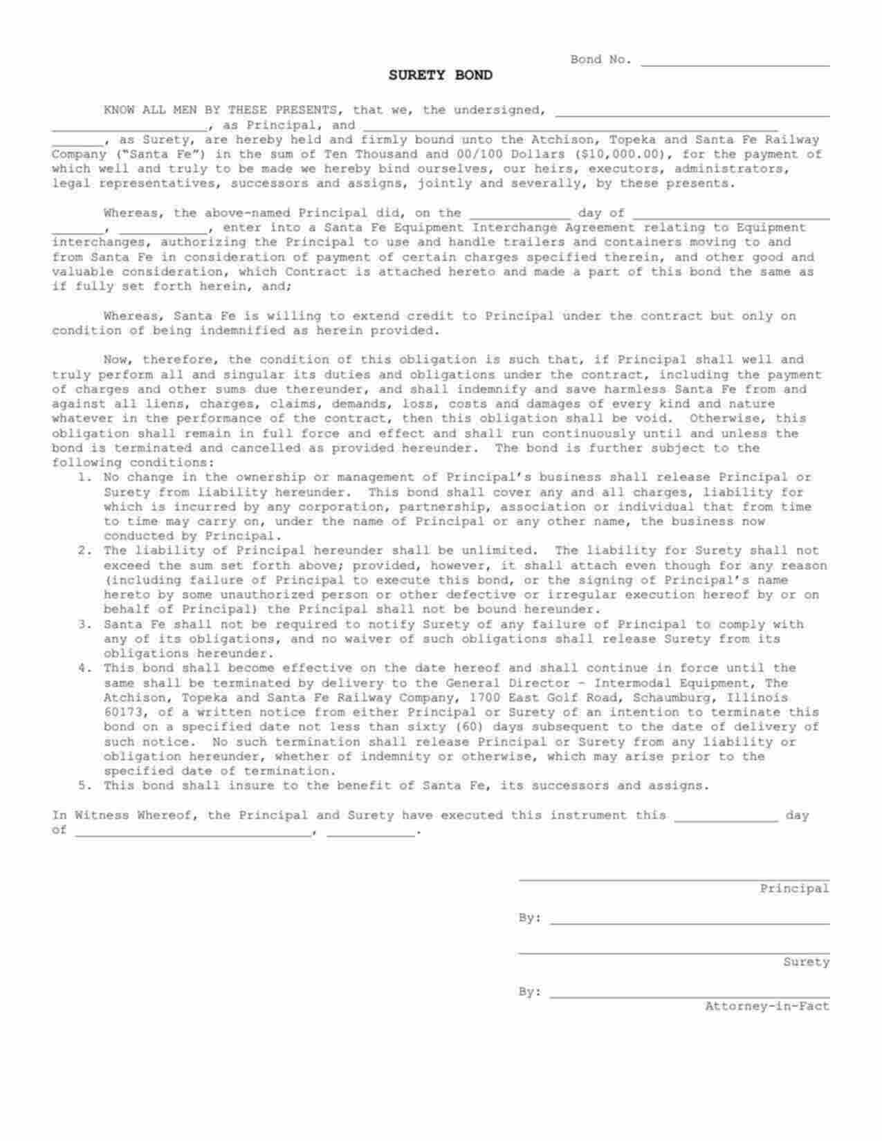 Illinois Equipment Interchange Agreement Bond Form