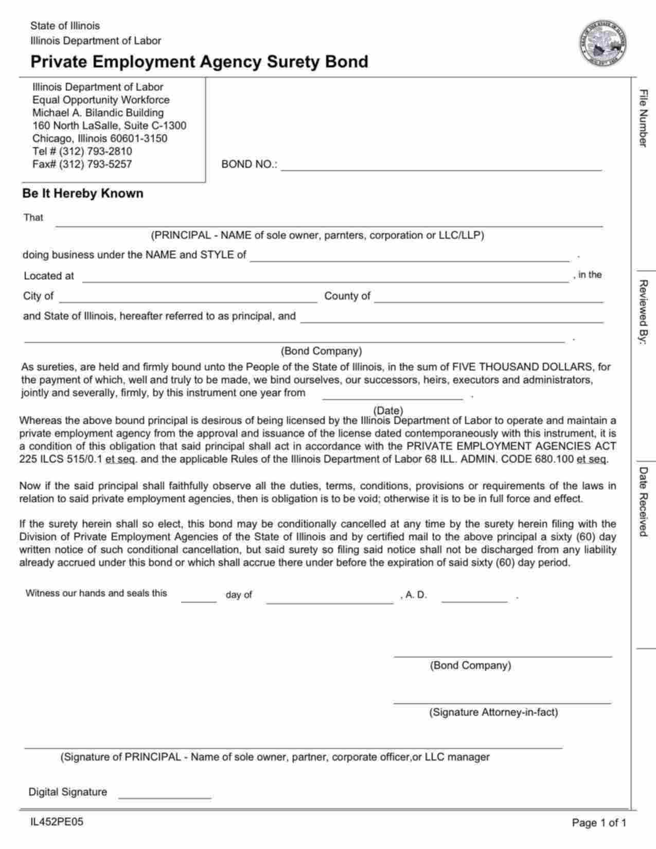 Illinois Private Employment Agency Bond Form