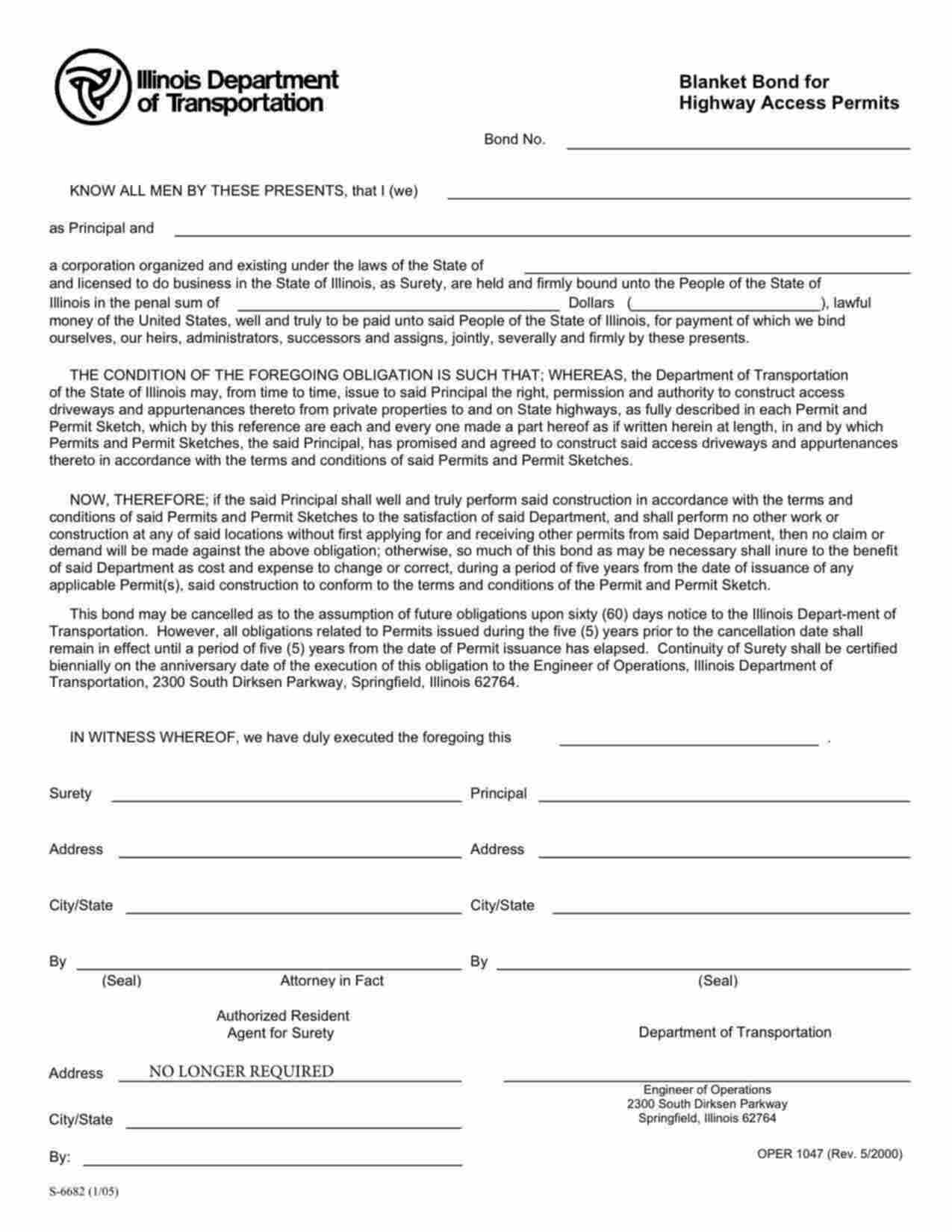 Illinois Highway Access Permits - Blanket Bond Form