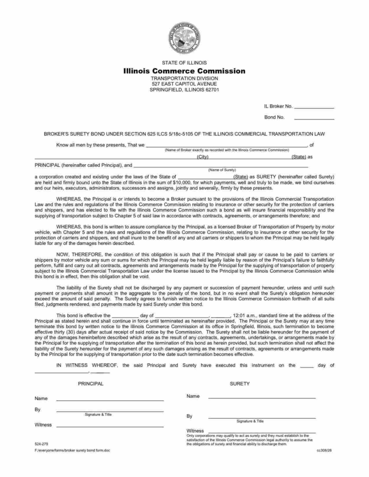 Illinois Transportation Broker Bond Form