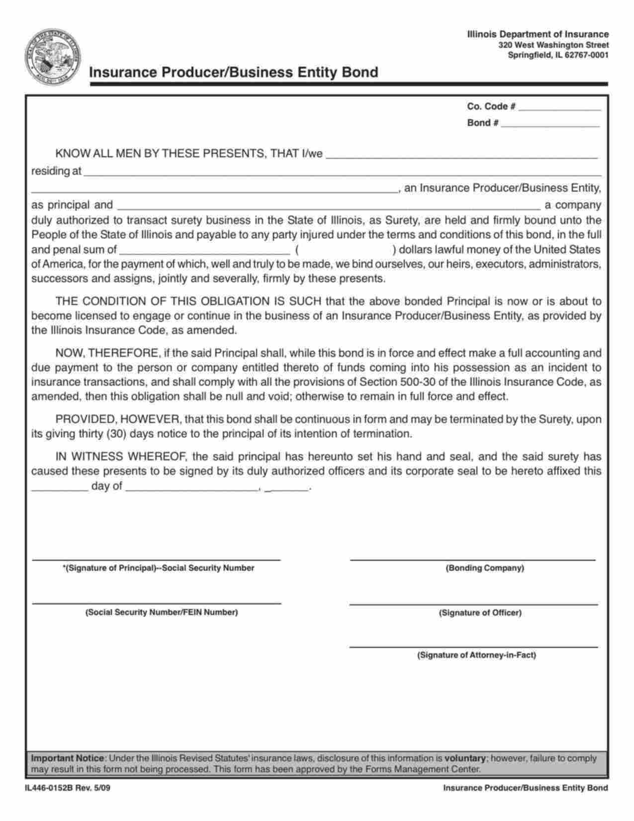 Illinois Insurance Producer/Business Entity Bond Form