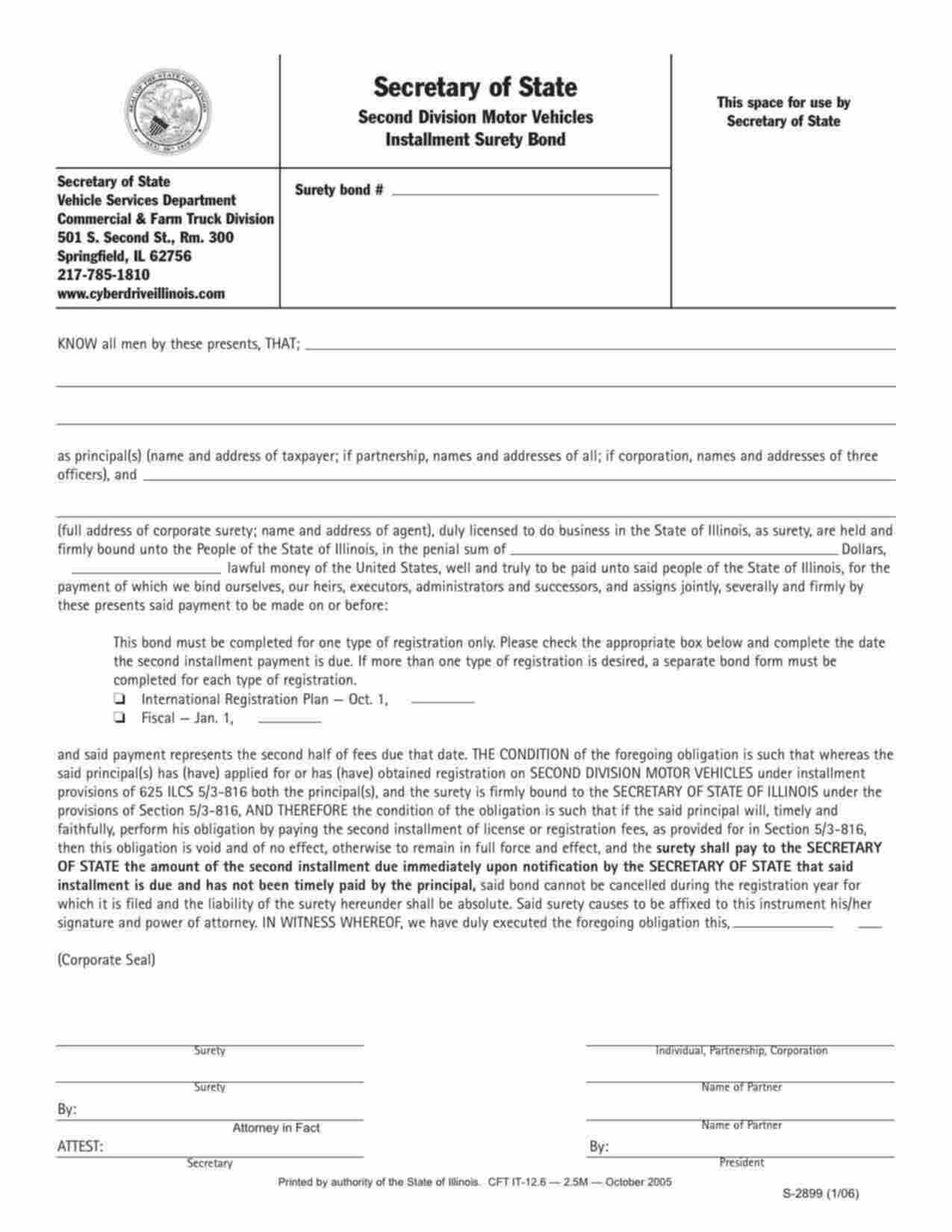 Illinois Second Division Motor Vehicles Installment - International Bond Form