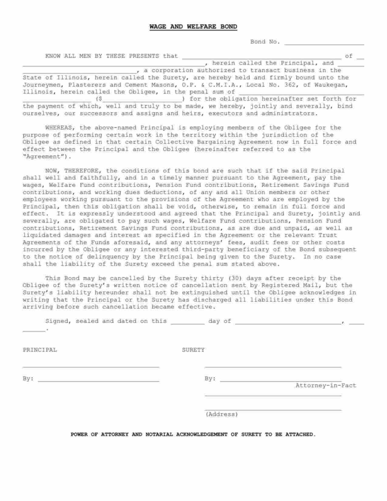 Illinois Wage and Welfare Bond Form