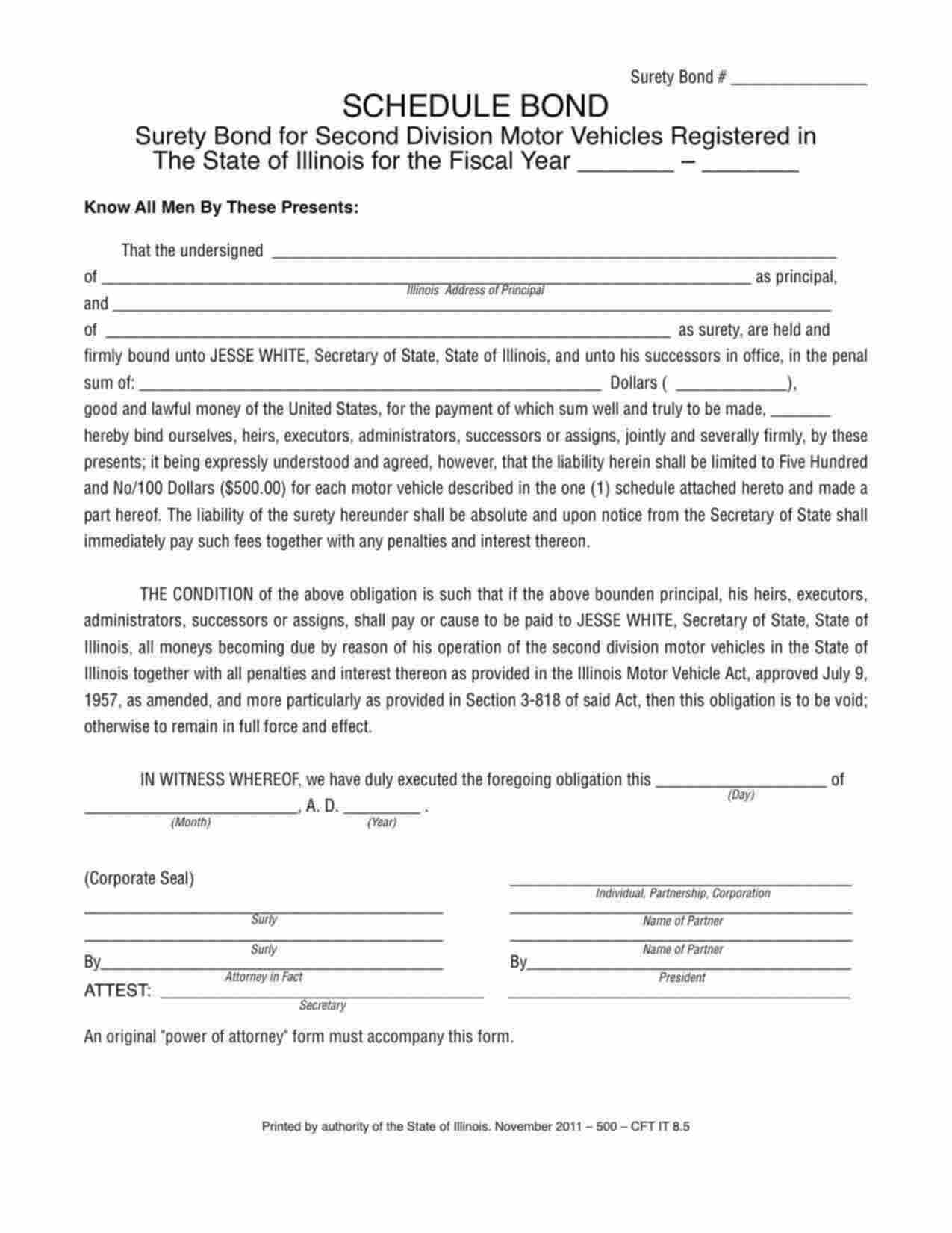 Illinois Mileage Tax - Schedule Bond Form