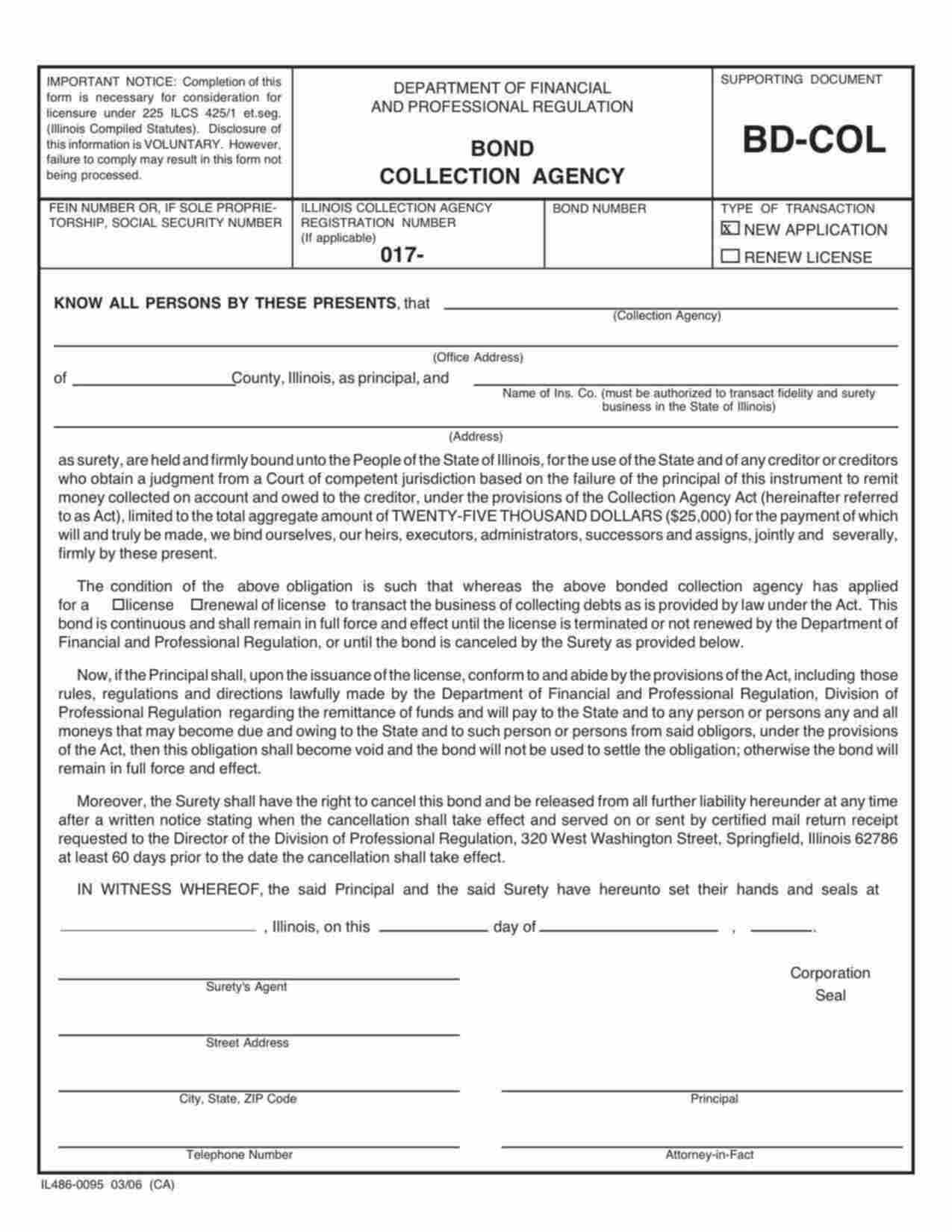 Illinois Collection Agency Bond Form