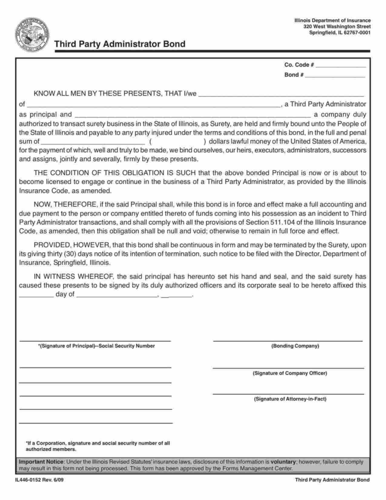 Illinois Third Party Administrator Bond Form