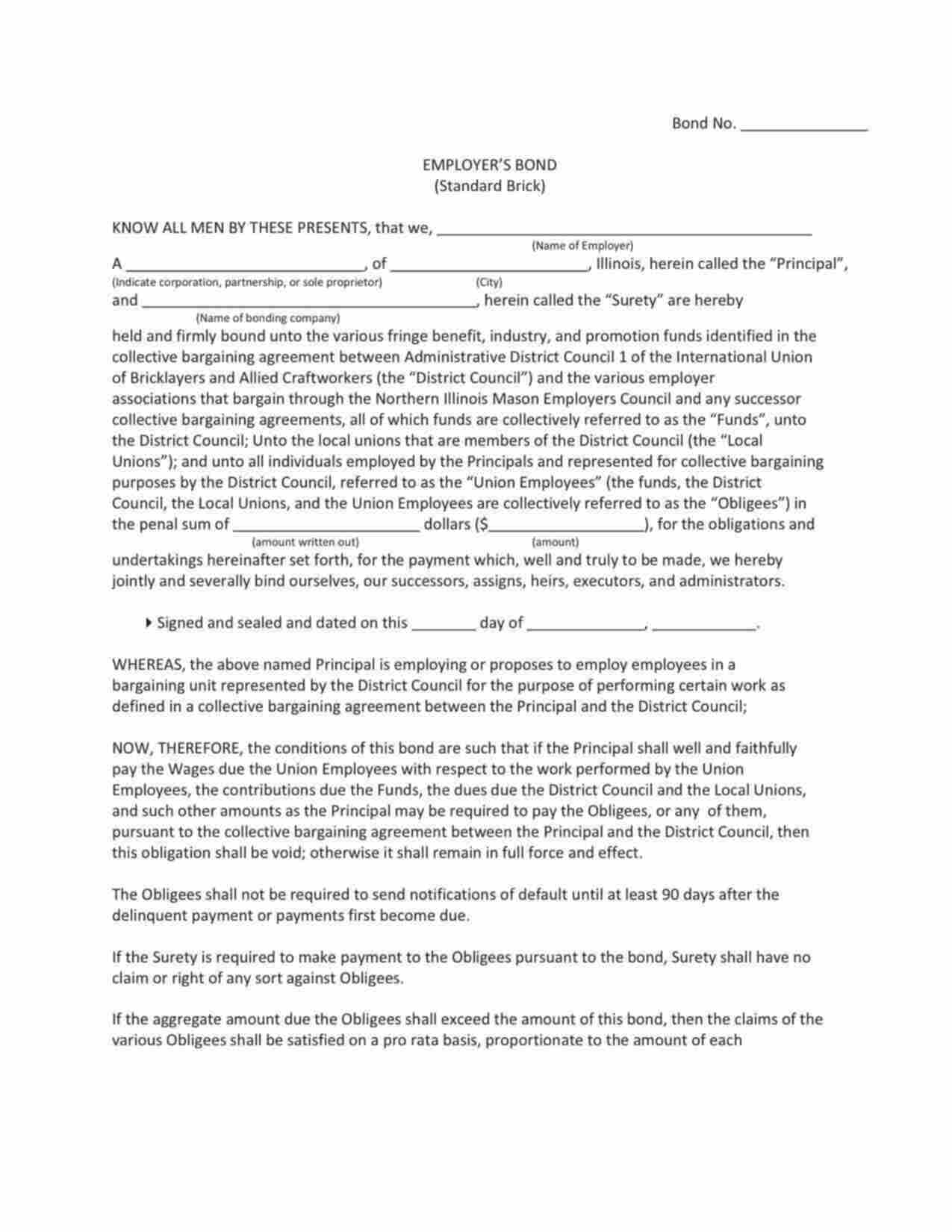 Illinois Wage and Welfare Bond Form