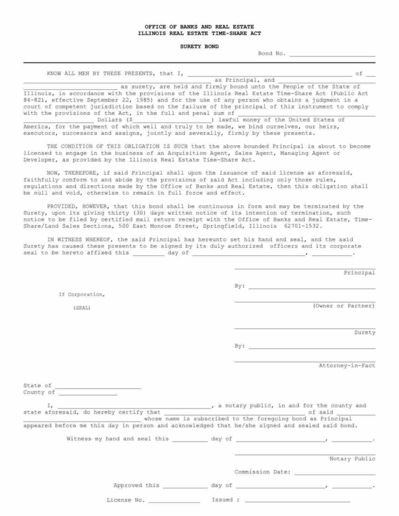 Illinois Time Share Agent Bond Form