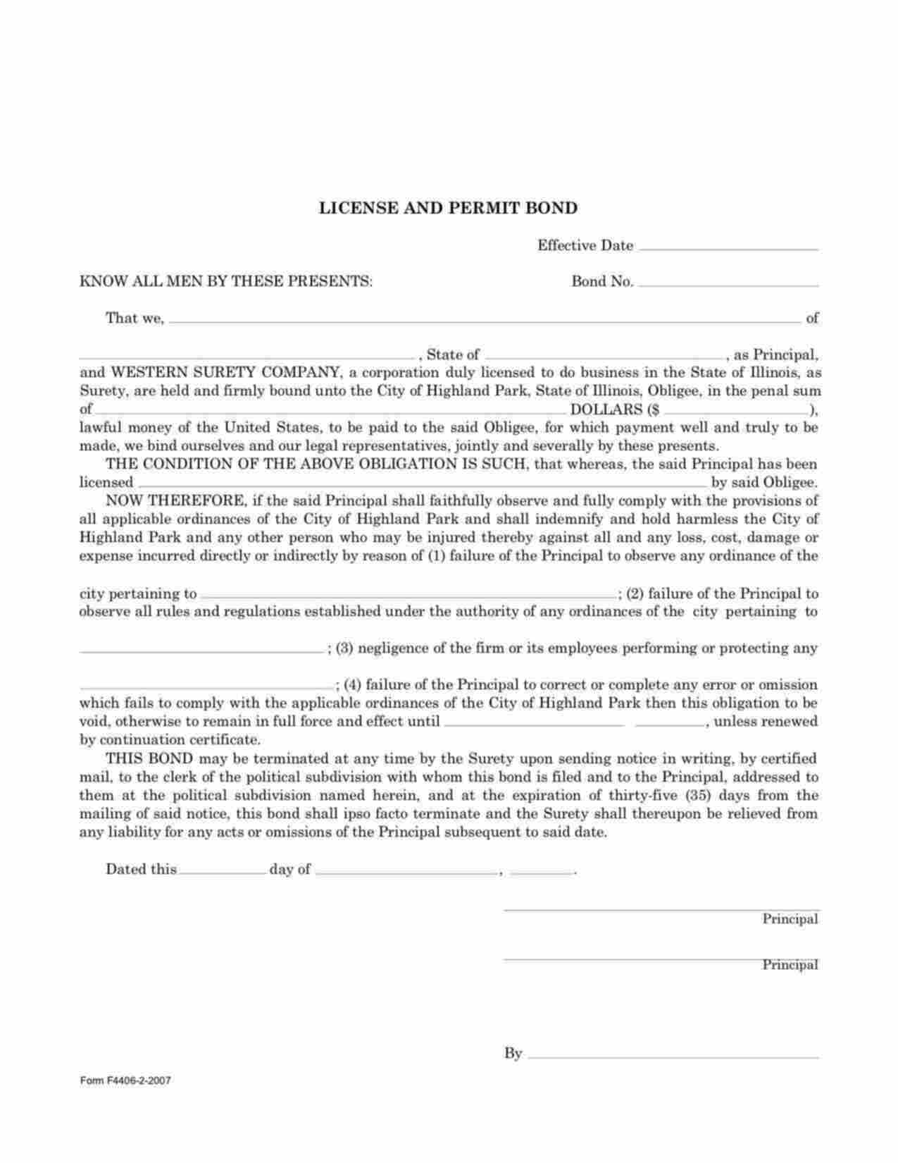 Illinois License and Permit Bond Form