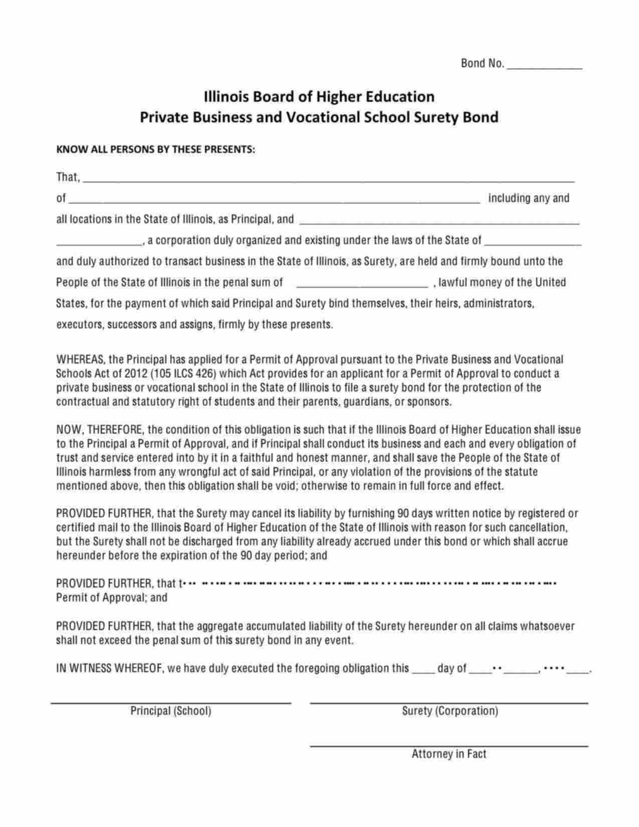 Illinois Private Business and Vocational School Bond Form