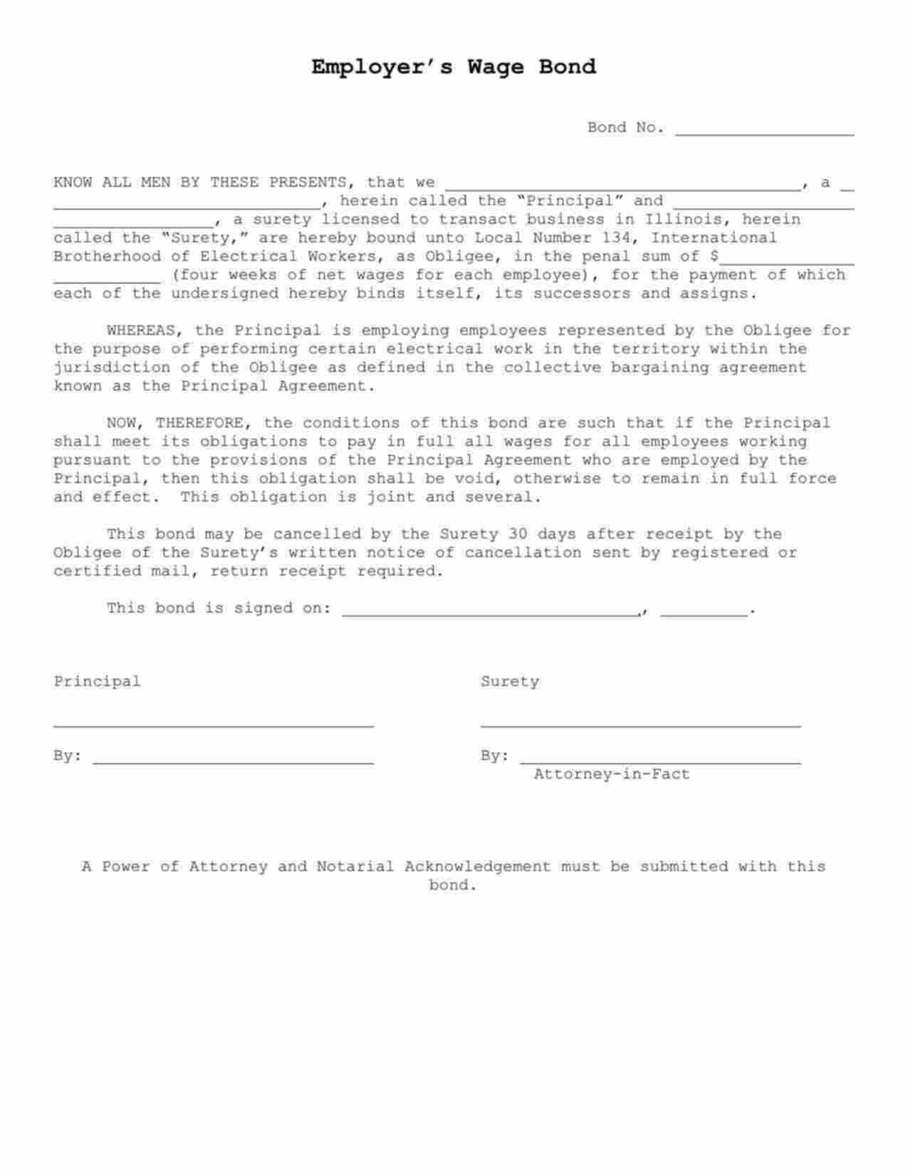 Illinois Wage and Welfare Bond Form