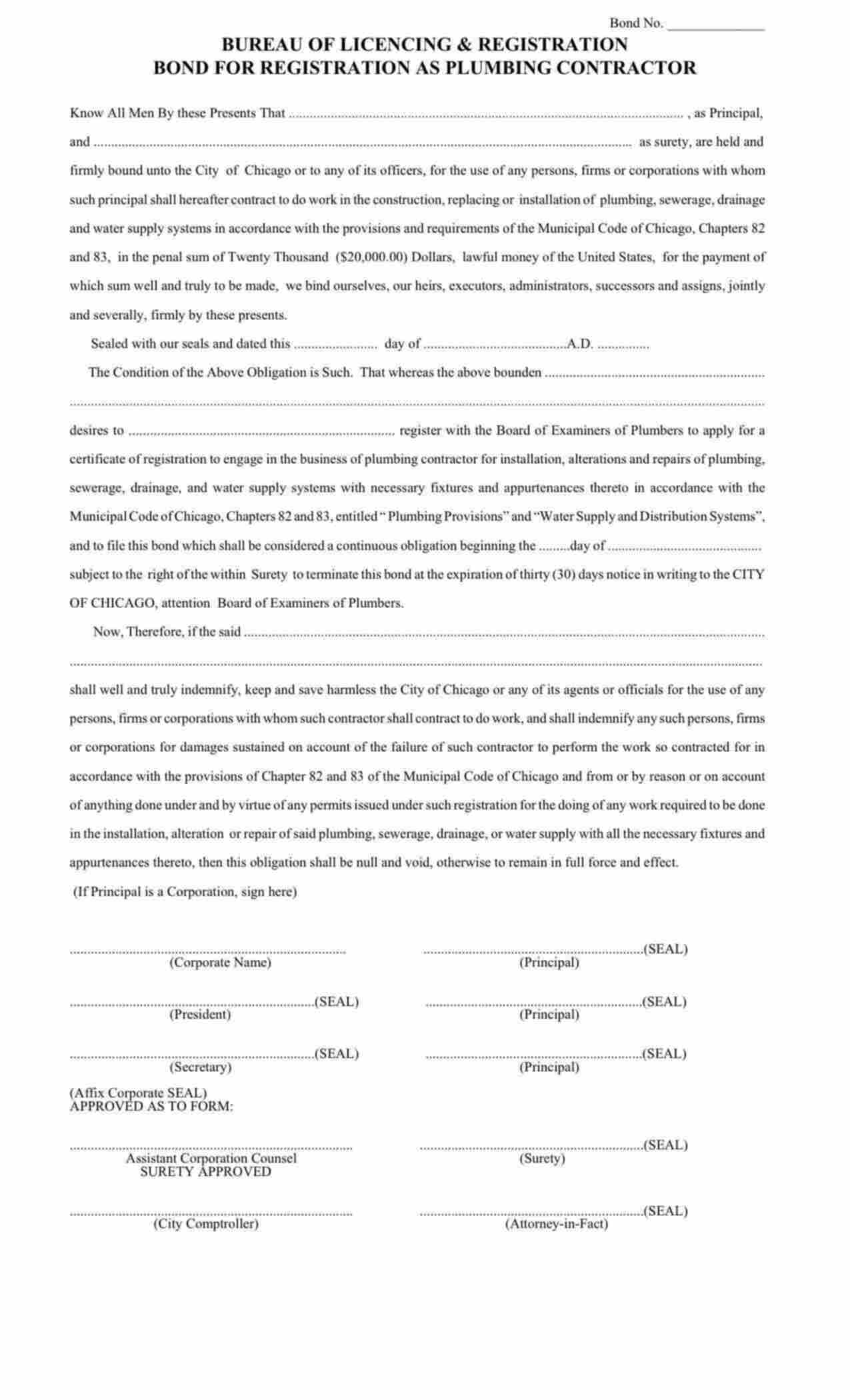 Illinois Plumbing Contractor Bond Form